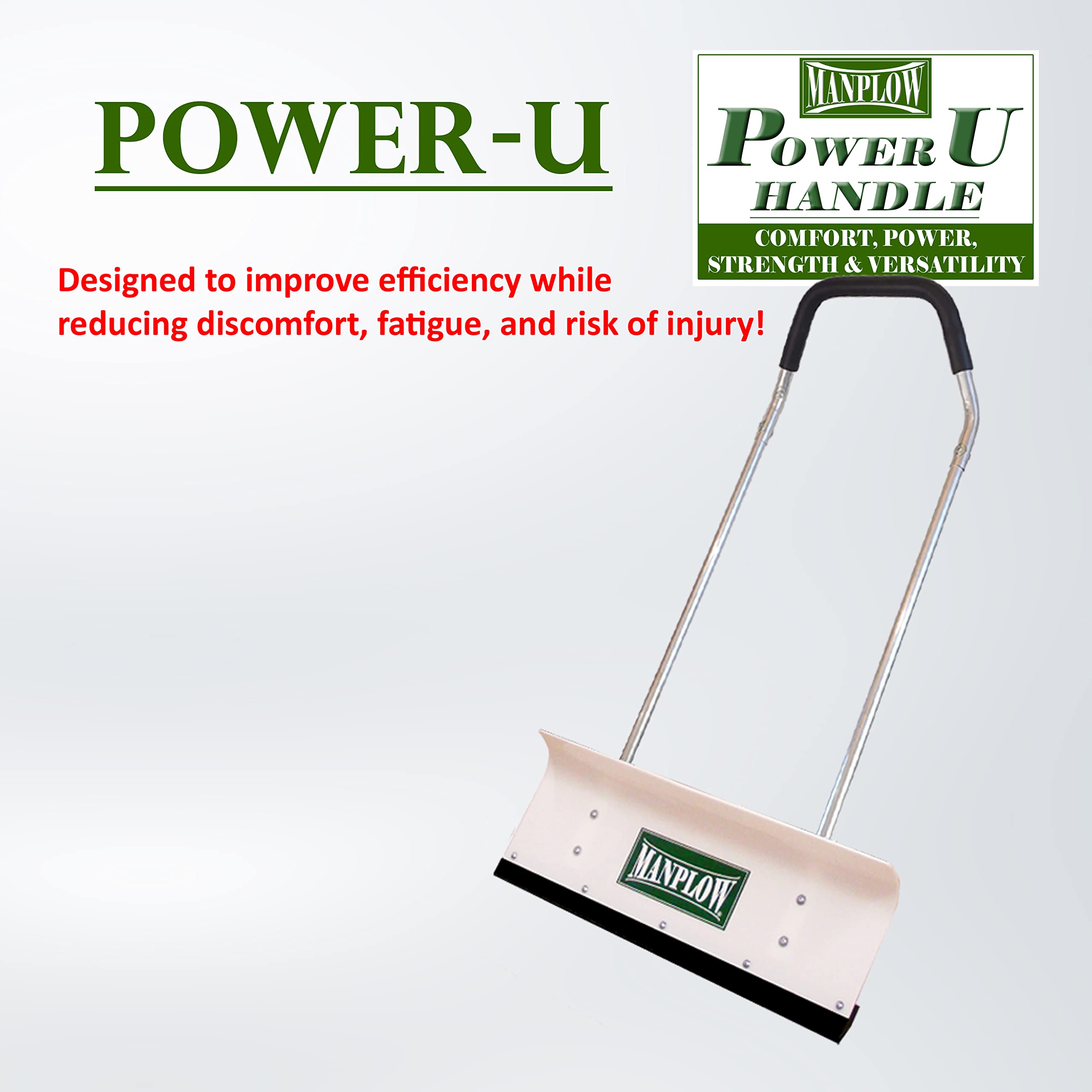 MANPLOW PRO Snow Pusher with Power U Handle Upgrade - 32 Inch Heavy Duty Snow Shovel for Driveway, Sidewalk & Roof - Ideal for Winter Snow Removal & Ice Clearing