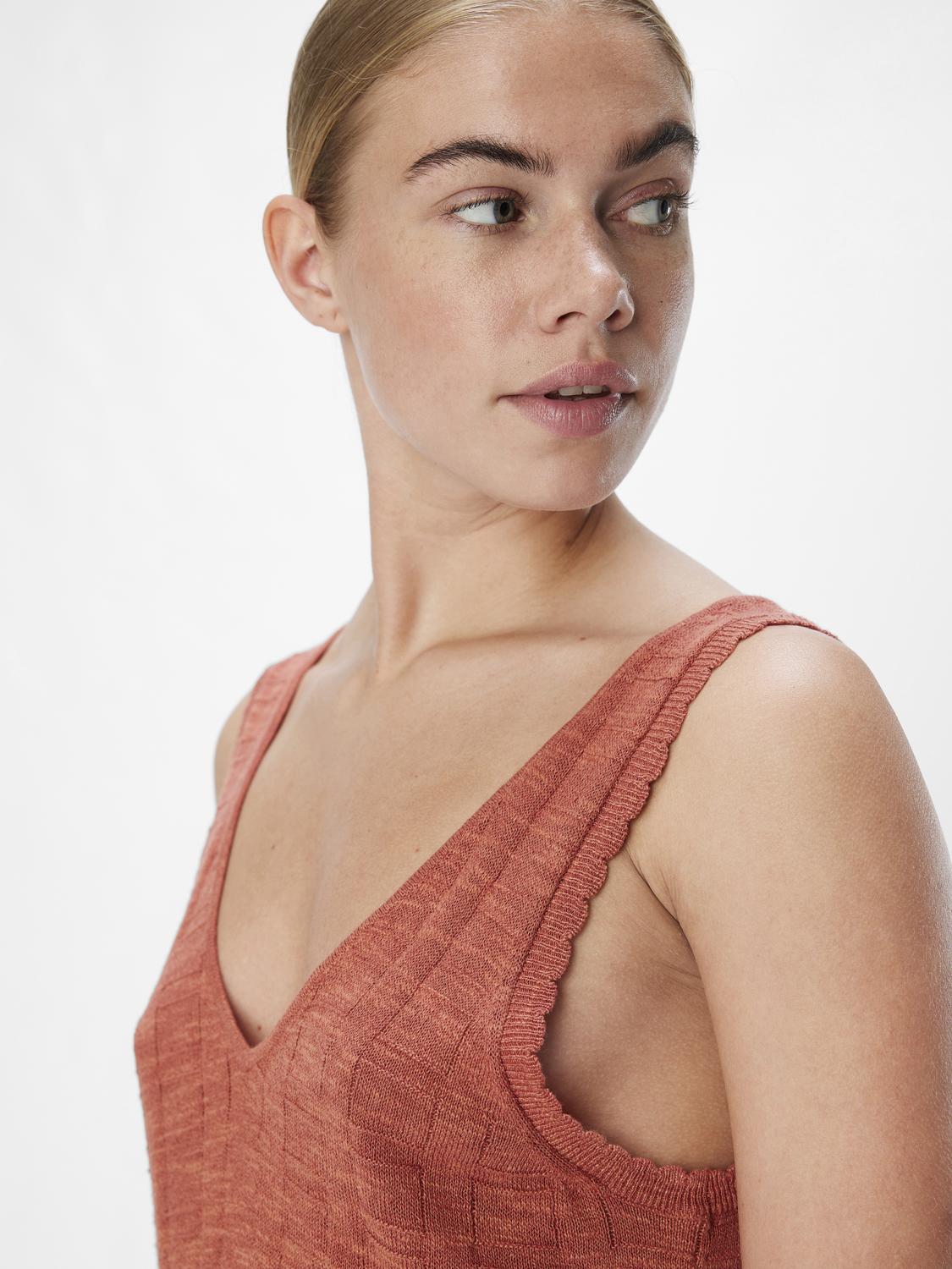 Dimka Sleeveless Knit Top for Women - Soft Breathable Summer T-Shirt in Redwood Color - Perfect for Casual Outings, Beach Wear and Layering