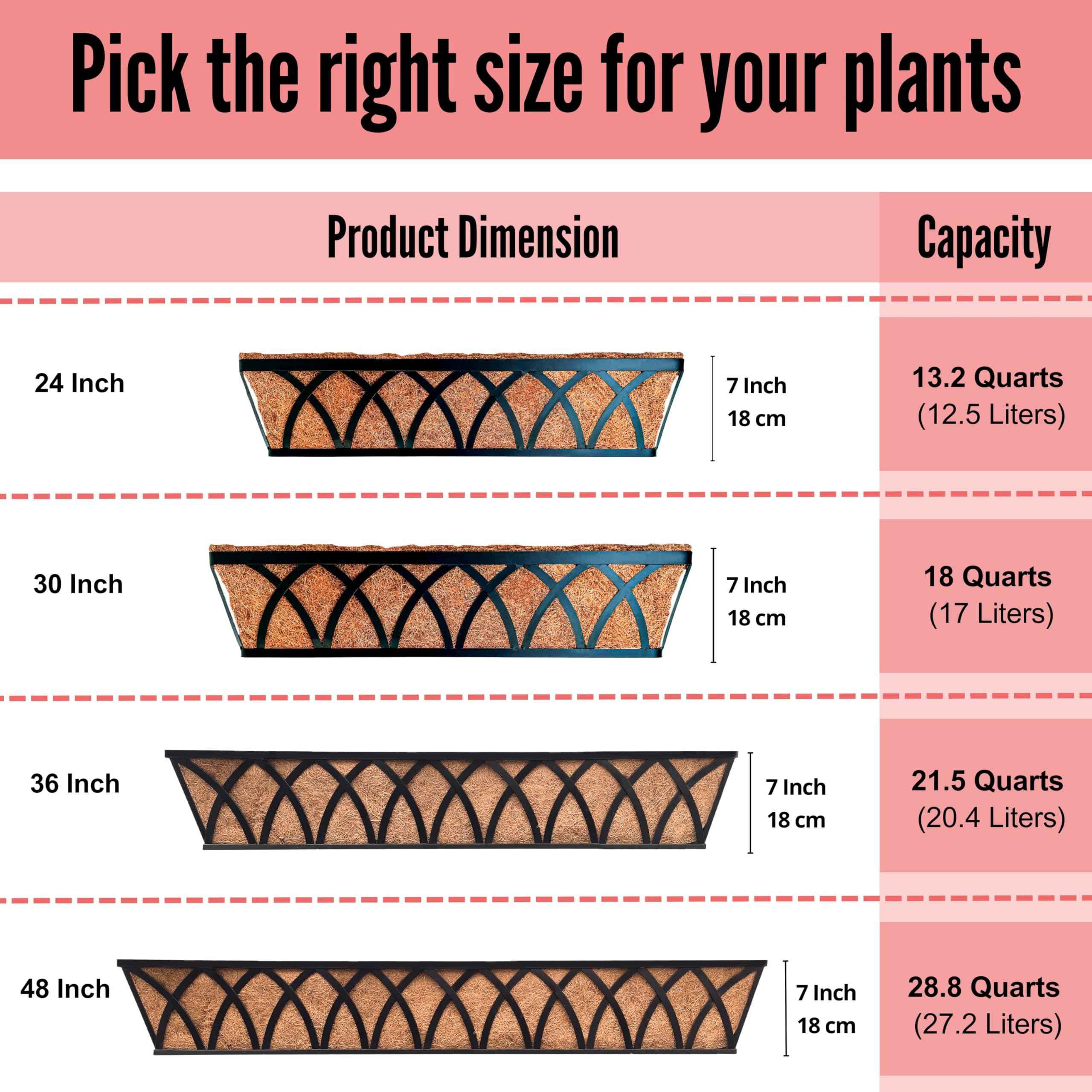 LaLaGreen Wall Planter (4 Pack, 30 Inch) - Large Outdoor Railing Planter Box with Coco Liner, Metal Balcony Flower Basket for Deck, Fence, Window & Porch | Perfect for Houseplants, Herbs & Flowers - Ideal for Balcony Decor, Garden Landscaping & Home Improvement Projects