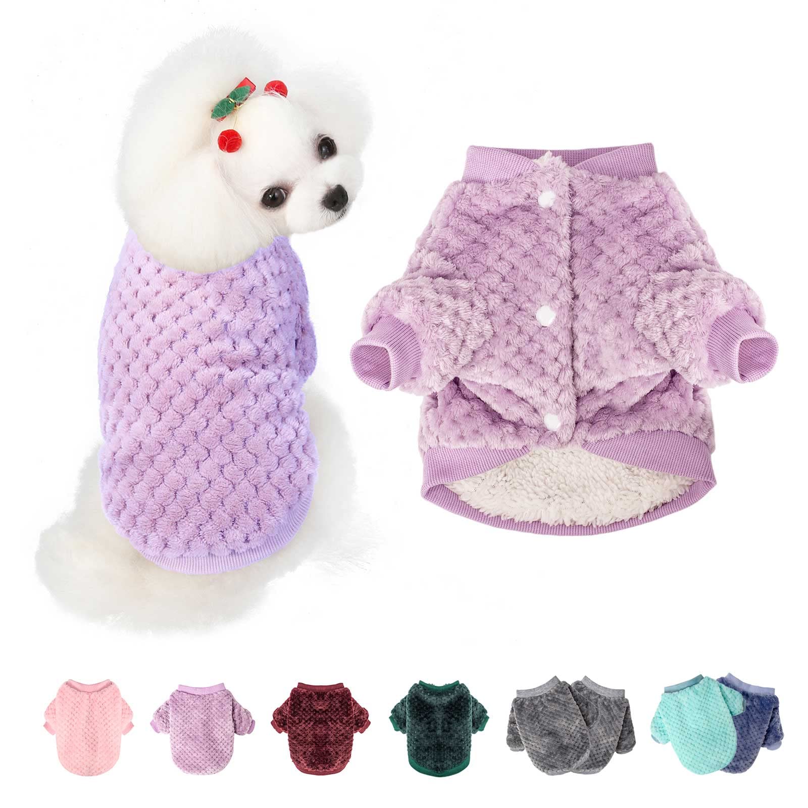Warm Soft Flannel Dog Sweater & Cat Coat - Small Medium Pet Jacket for Winter & Christmas | Cozy Puppy Apparel for Cold Weather (Purple, Small) - Perfect for Outdoor Walks & Holiday Photos