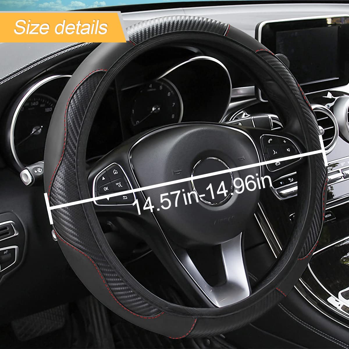 Premium Microfiber PU Leather Steering Wheel Cover - 15 Inch Carbon Fiber Design, Breathable & Anti-Slip for Men & Women - Universal Fit for Most Cars - Perfect for Daily Commuting, Road Trips & Winter Driving (Black)