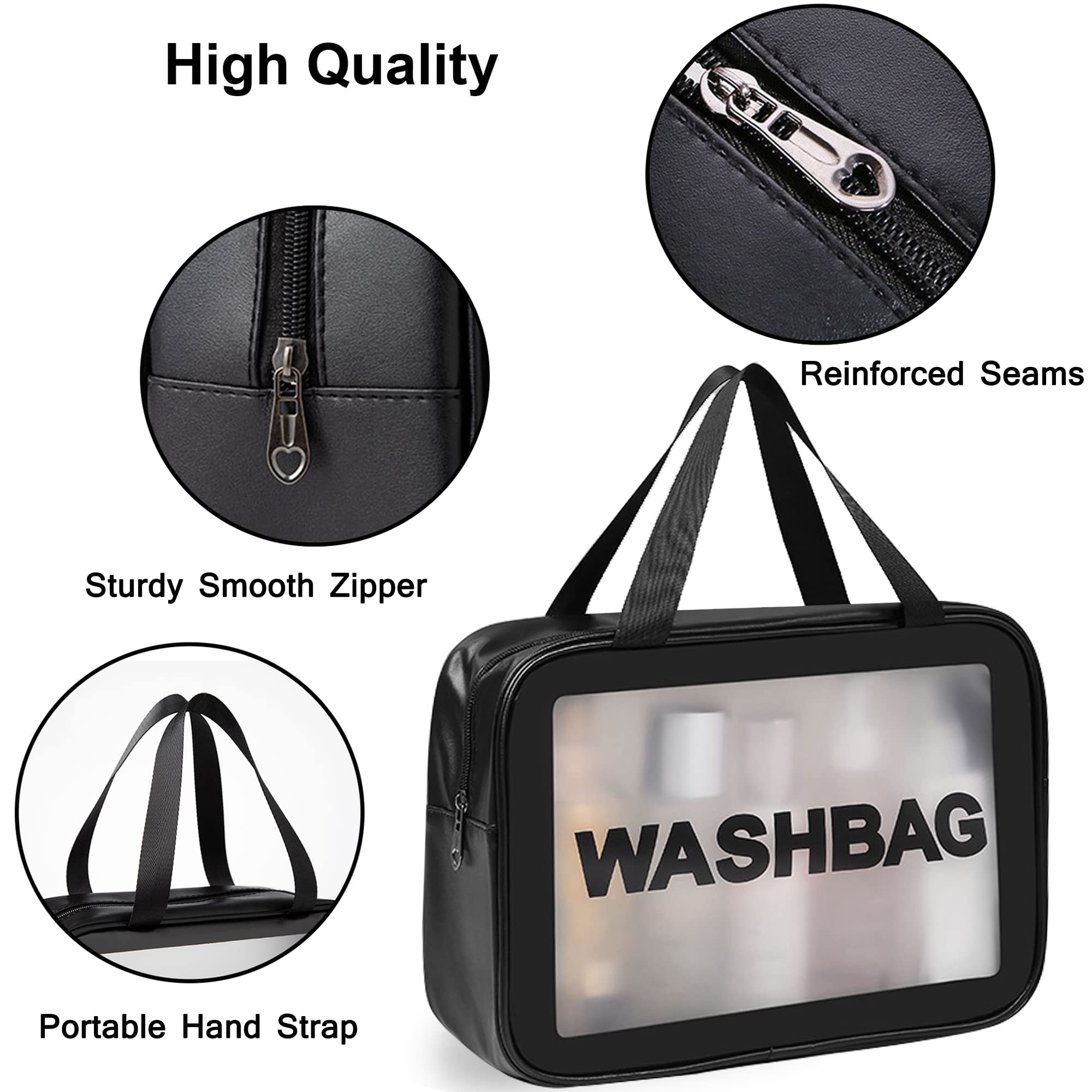 **3-Pack Clear Travel Toiletry Bags - Waterproof Cosmetic Organizer for Makeup, Toiletries & Essentials - Portable Wash Bag for Men, Women & Kids (Black) - Perfect for Air Travel, Gym & Camping**
