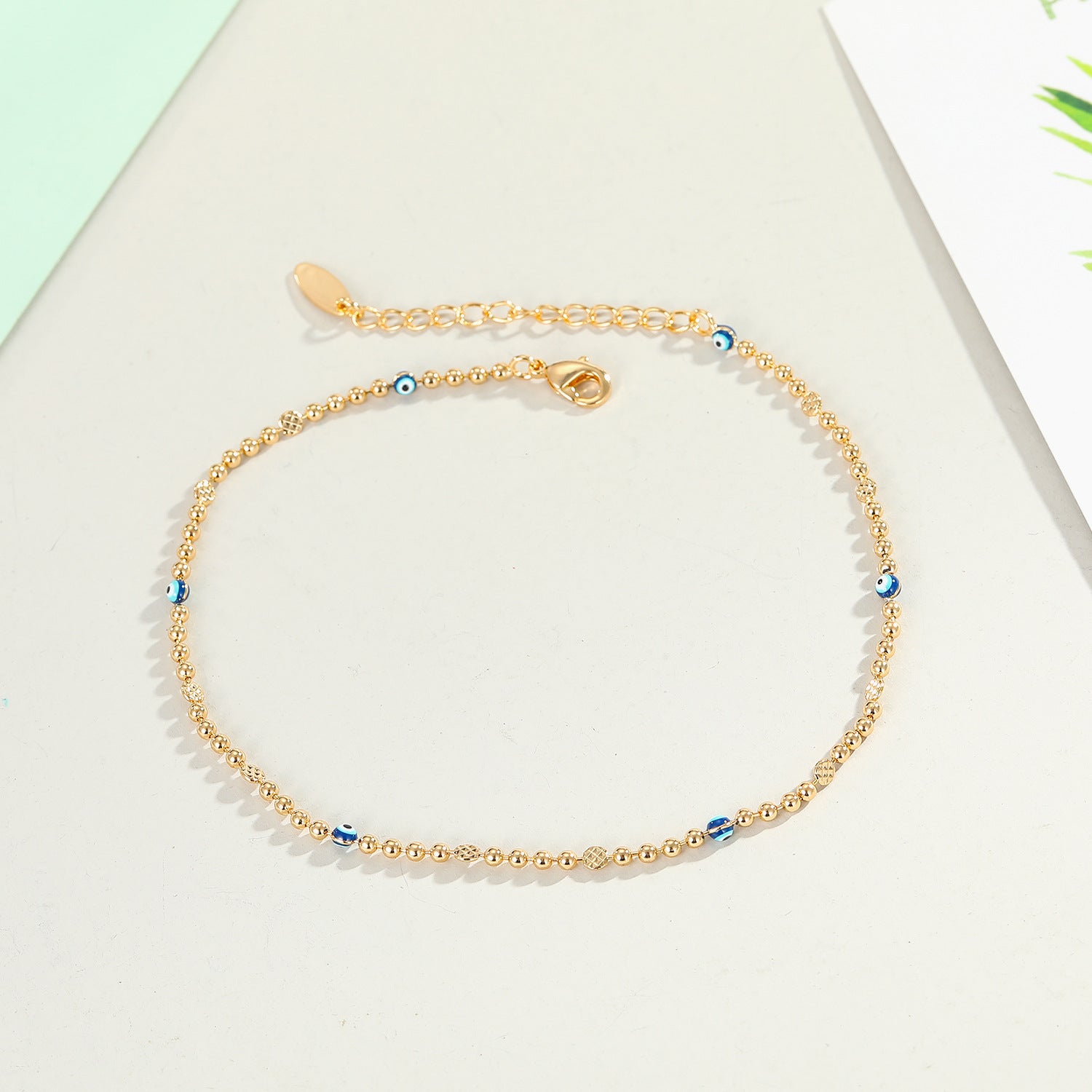 Real Gold Plated Water Drop Tassel Anklet with Turkish Blue Evil Eye Charm - Elegant Summer Beach Jewelry for Women | Perfect for Vacation, Boho Outfits & Festival Accessories