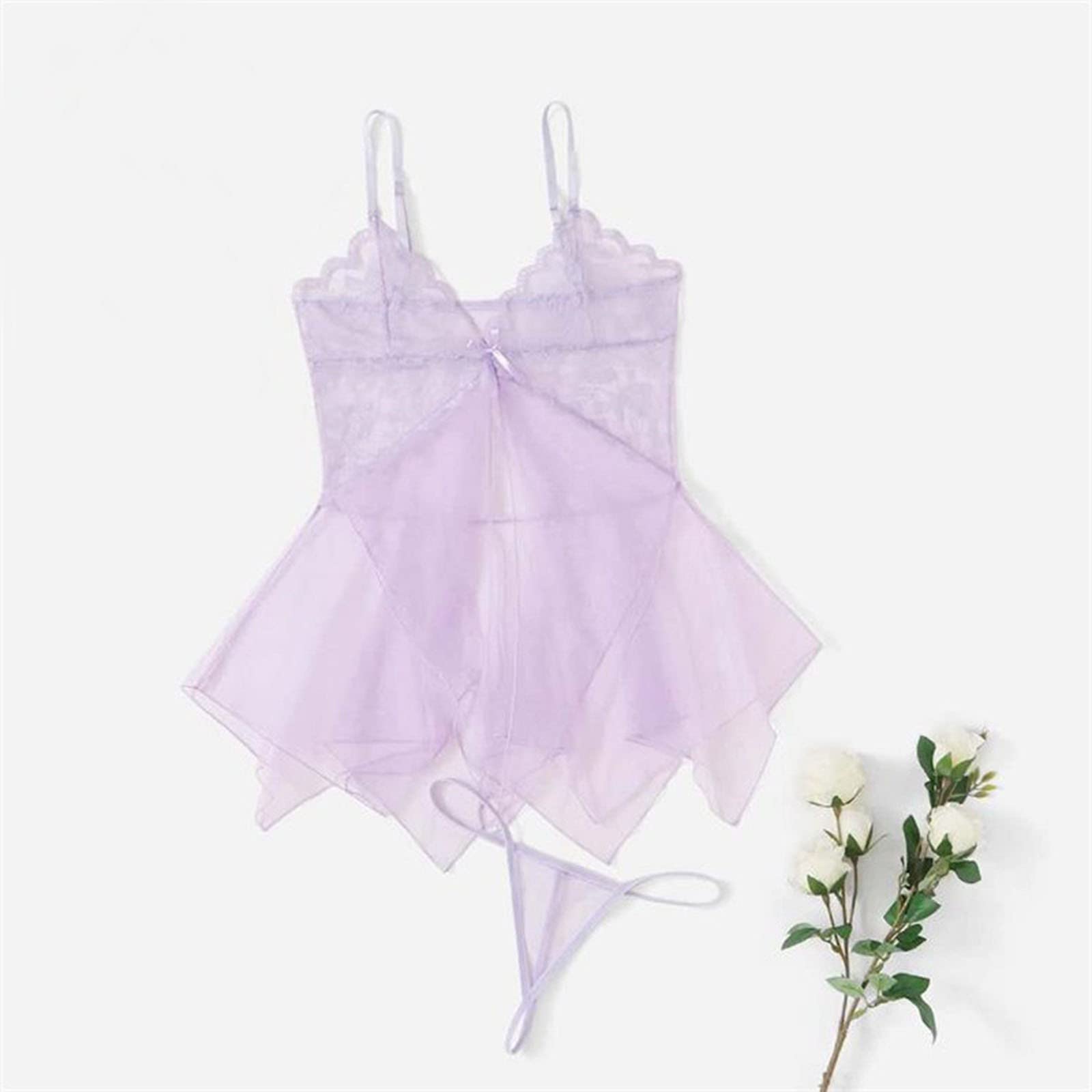 Sexy Lace Babydoll Chemise for Women - V Neck Fishnet Bodysuit Nightgown Sleepwear - Perfect for Valentine's Day, Honeymoon & Romantic Nights