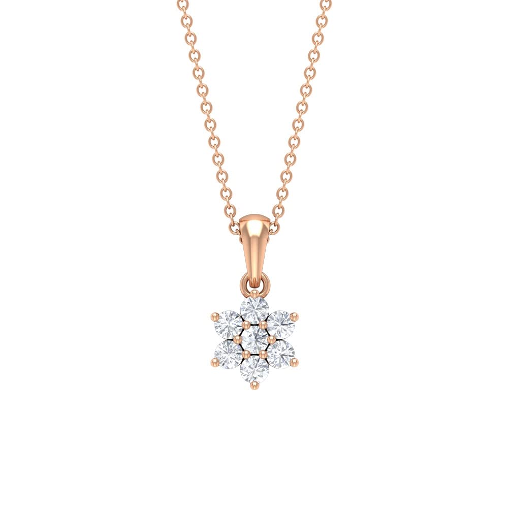 0.50 CT Cubic Zirconia Flower Pendant Necklace for Women - 10K Solid Gold CZ Floral Jewelry - Perfect Gift for Birthday, Anniversary & Valentine's Day