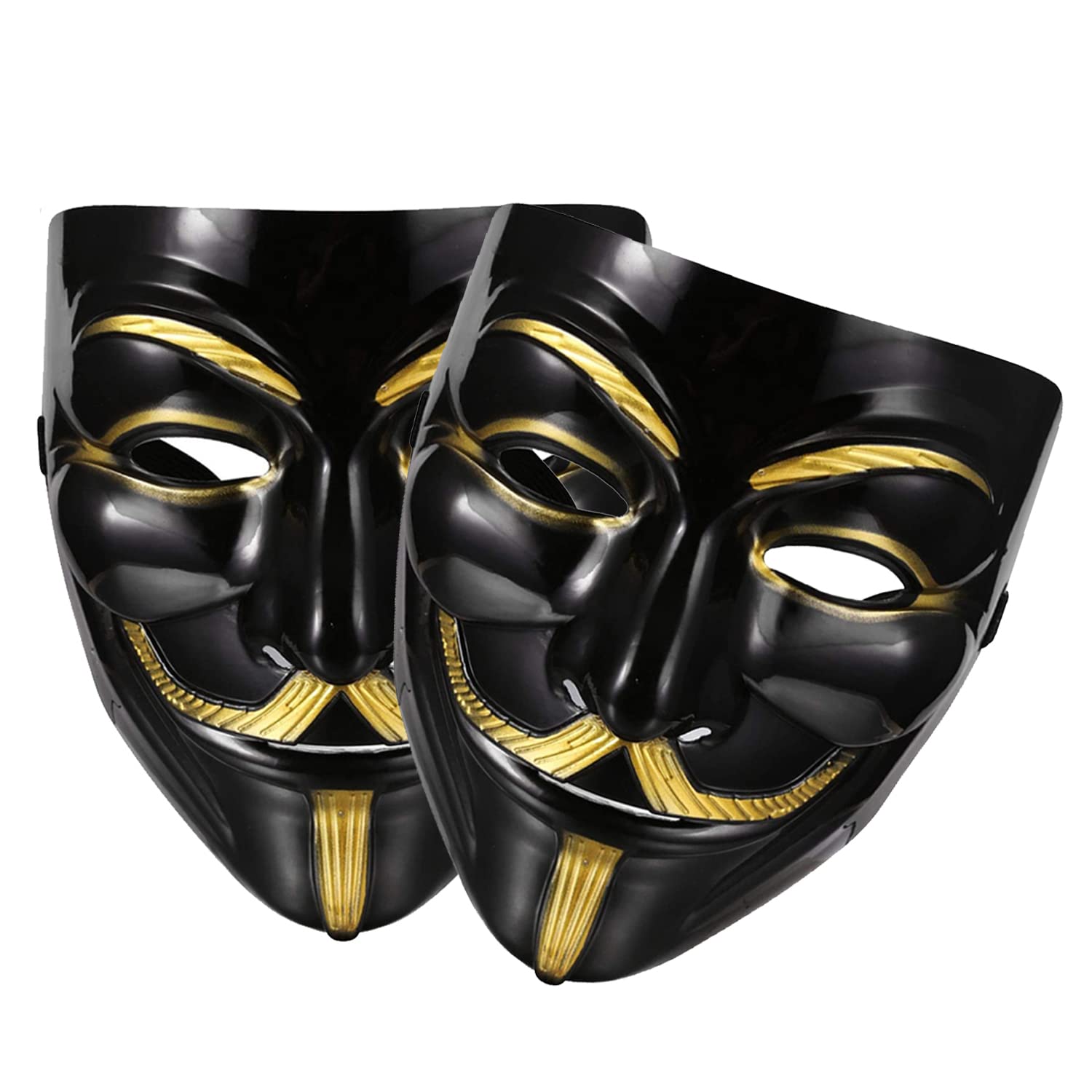 V for Vendetta Anonymous VIP Edition Sage Square Black Face Mask - Perfect Fit Cosplay Mask Set of 2 for Halloween, Protests & Movie Costumes