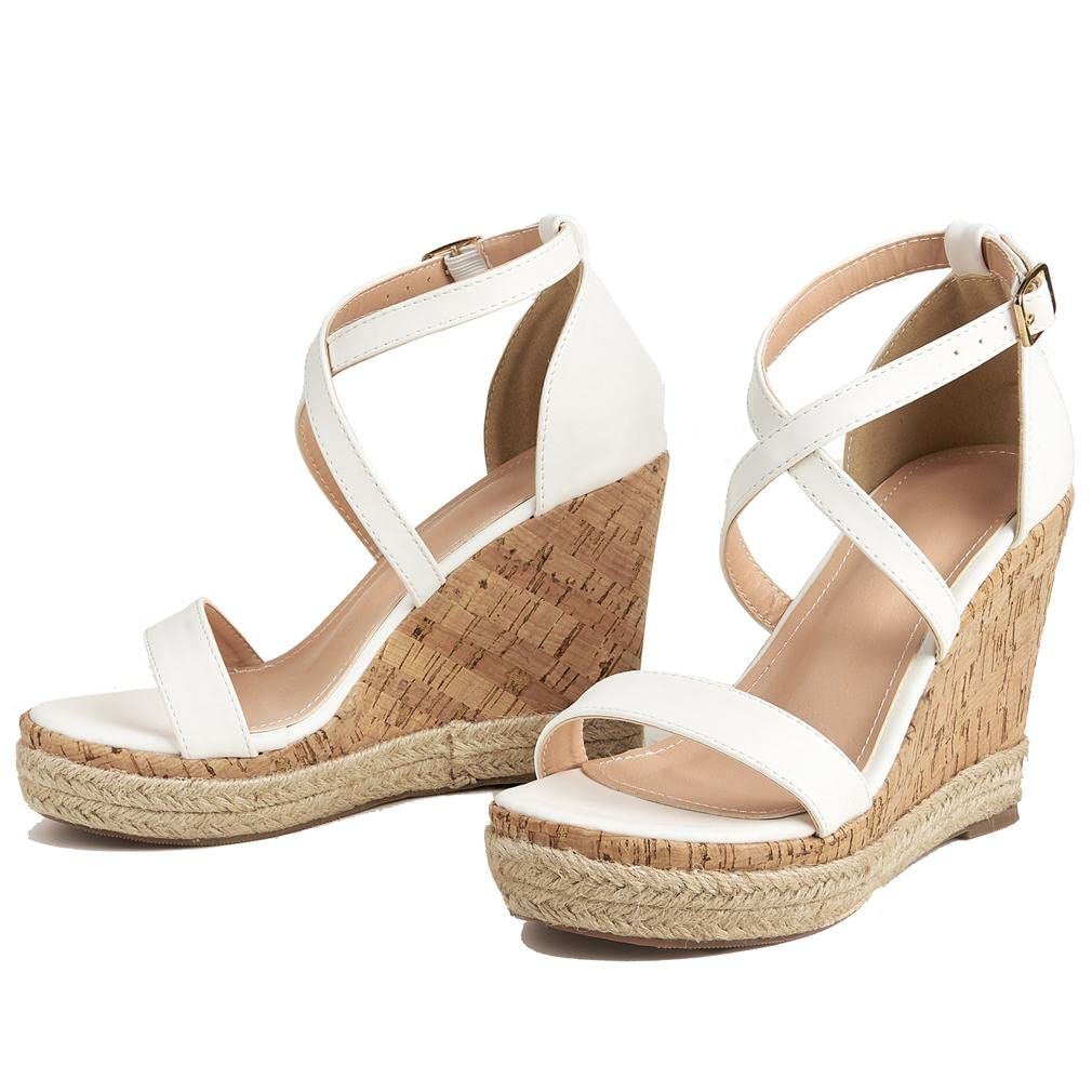 SO SIMPOK Women's Espadrille Wedge Sandals - Dressy Ankle Strap Open Toe High Heel Cork Platform Sandals for Summer, Beach, Weddings & Date Nights