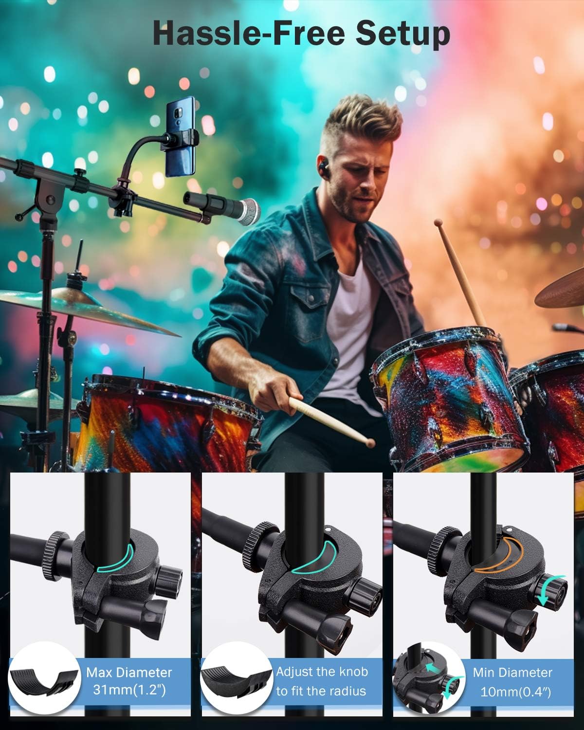 Flexible Mic Stand Phone Holder for iPhone 15/14/13/12 Pro Max & Samsung Galaxy - 6