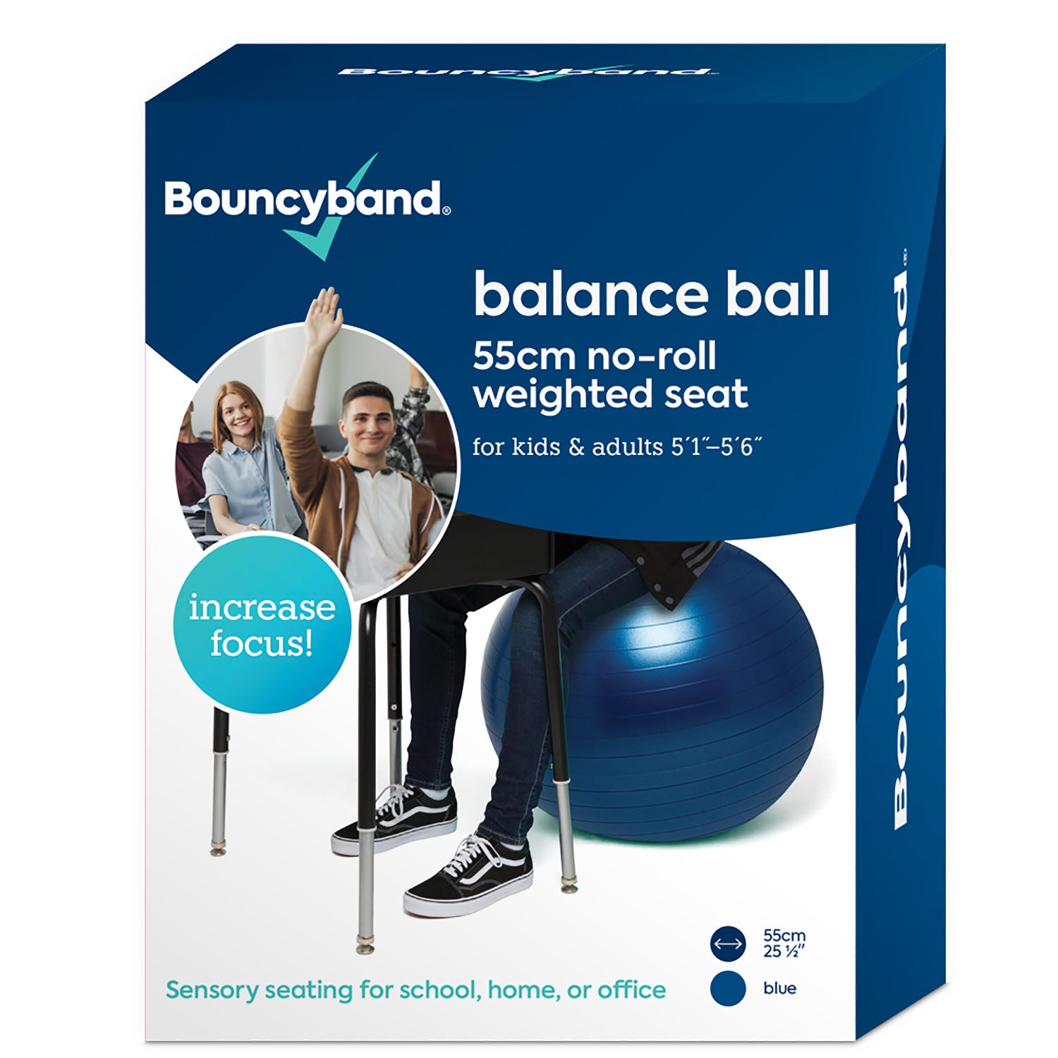 Bouncyband® 55cm Blue Balance Ball for Kids & Adults – Improve Focus, Fitness & Posture – Perfect for Classroom, Office & Home Workouts