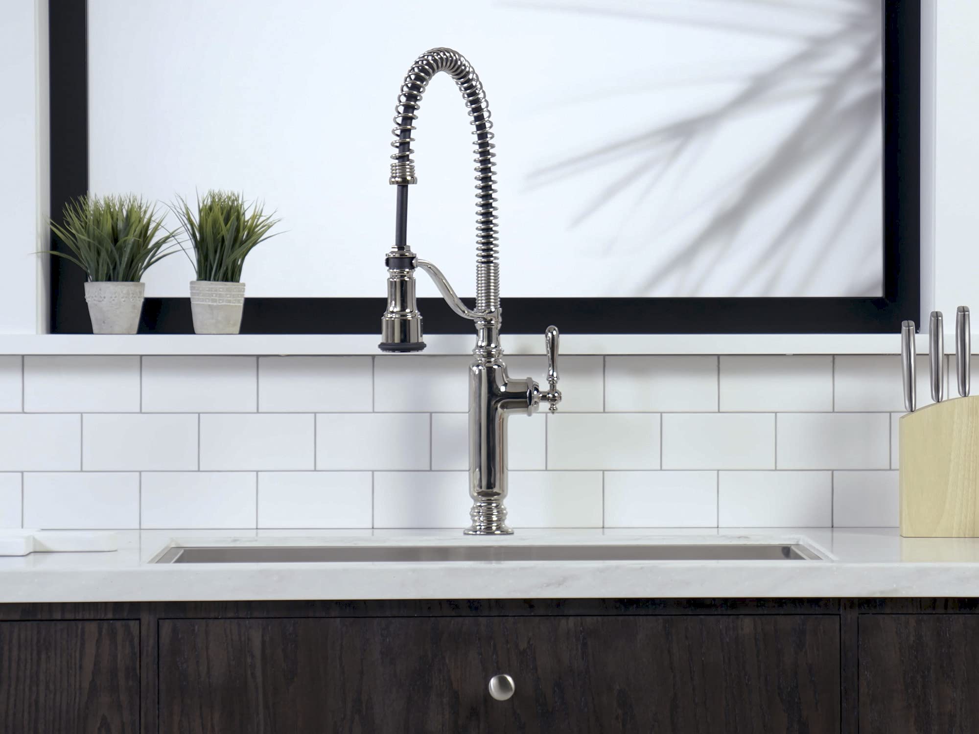 KOHLER Tournant Semi-Professional Pull-Down Kitchen Sink Faucet with Sprayer - Commercial Grade 77515-SN in Vibrant Polished Nickel - Perfect for Restaurants, Home Kitchens & Food Prep Stations