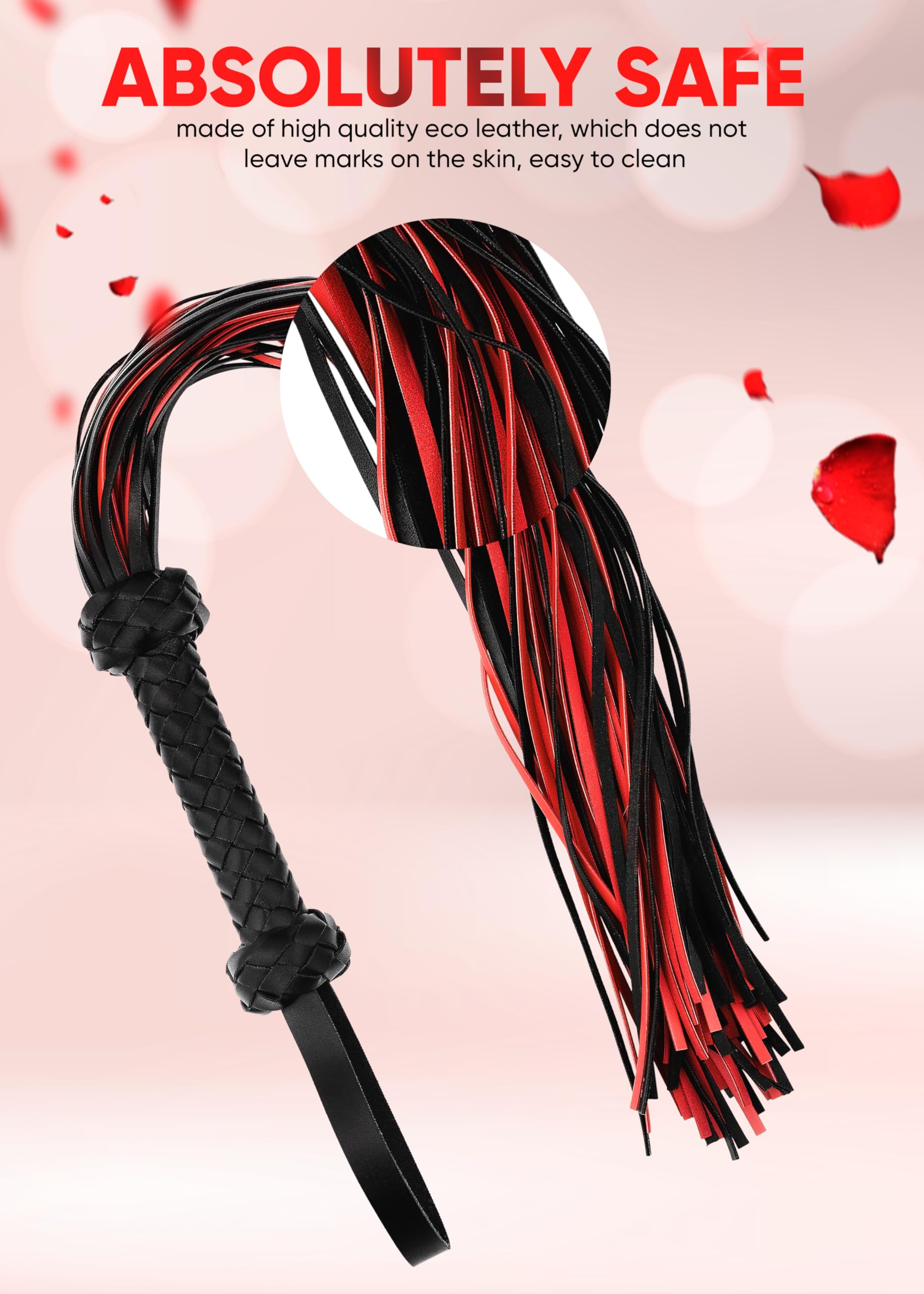 BDSM Flogger for Spanking - 30 Inch Faux Leather Sex Whip for Couples Adult Play, Bedroom Fetish Accessories - Perfect for Sensual Play, Roleplay & BDSM Scenes