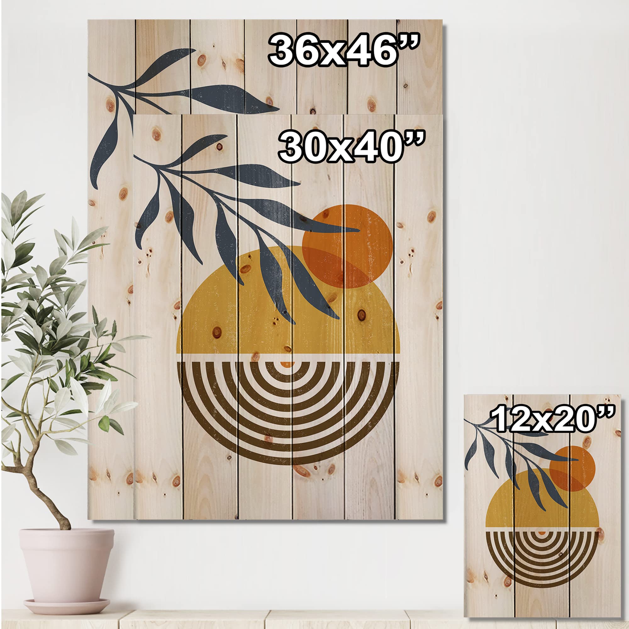 Modern Abstract Leaf Wood Wall Art - Botanical Minimalist Floral Decor Printed on Natural Pine Wood - Large Yellow Wood Wall Panels for Living Room, Bedroom & Office Decor