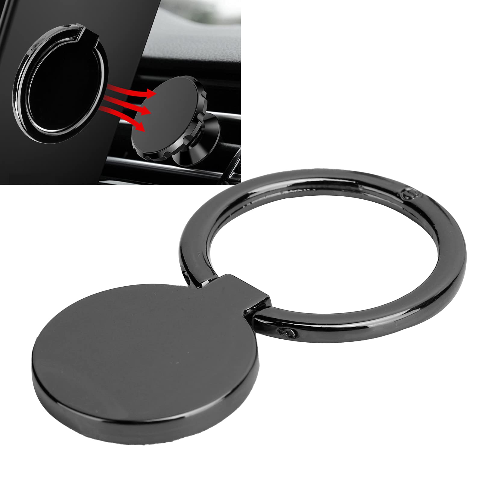 360° Adjustable Magnetic Phone Ring Holder - Metal Finger Grip Stand for Mobile Phones & Tablets (Black) | Car Mount, Desk Stand & Hands-Free Viewing Accessory