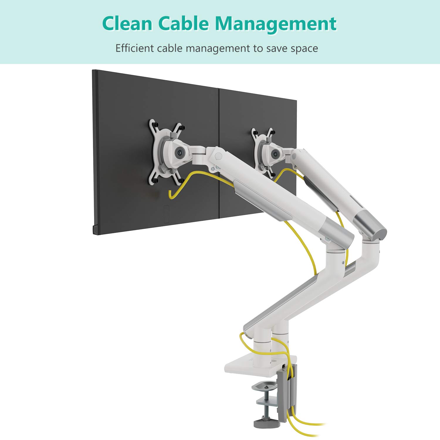 WALI Dual Monitor Stand with Steel Reinforcement Plate - Adjustable White Monitor Arms for 2 Screens, Heavy Duty Desk Mount - Perfect for Home Office, Gaming Setup & Workspace Ergonomics