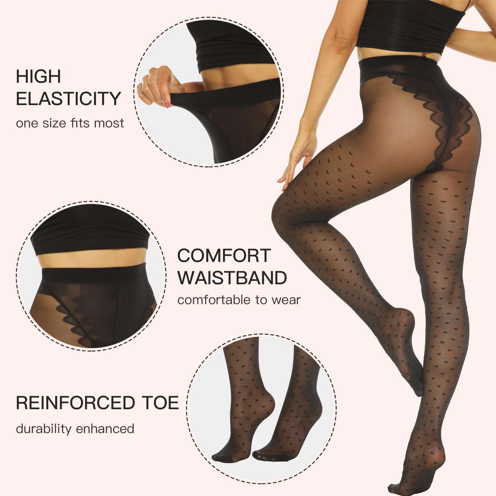 MANZI Women's 20 Denier Sheer Patterned Tights - Elegant Pantyhose Stockings for Daily Wear, Office & Special Occasions