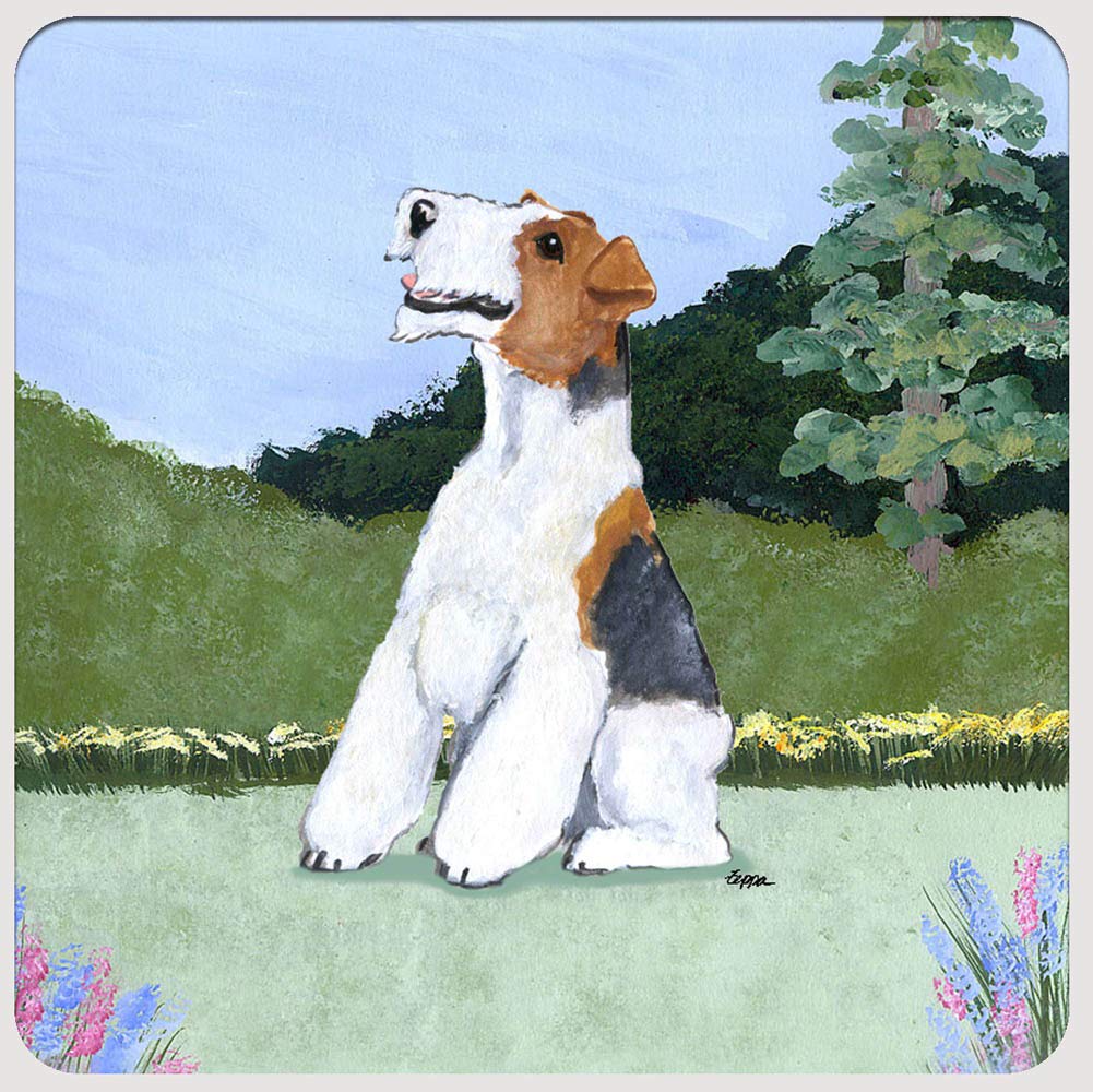 Wire Fox Terrier Coasters Set of 4 - Absorbent Cork Backed Drink Coasters for Home & Office Decor - Perfect for Coffee Tables, Bars, and Gifts