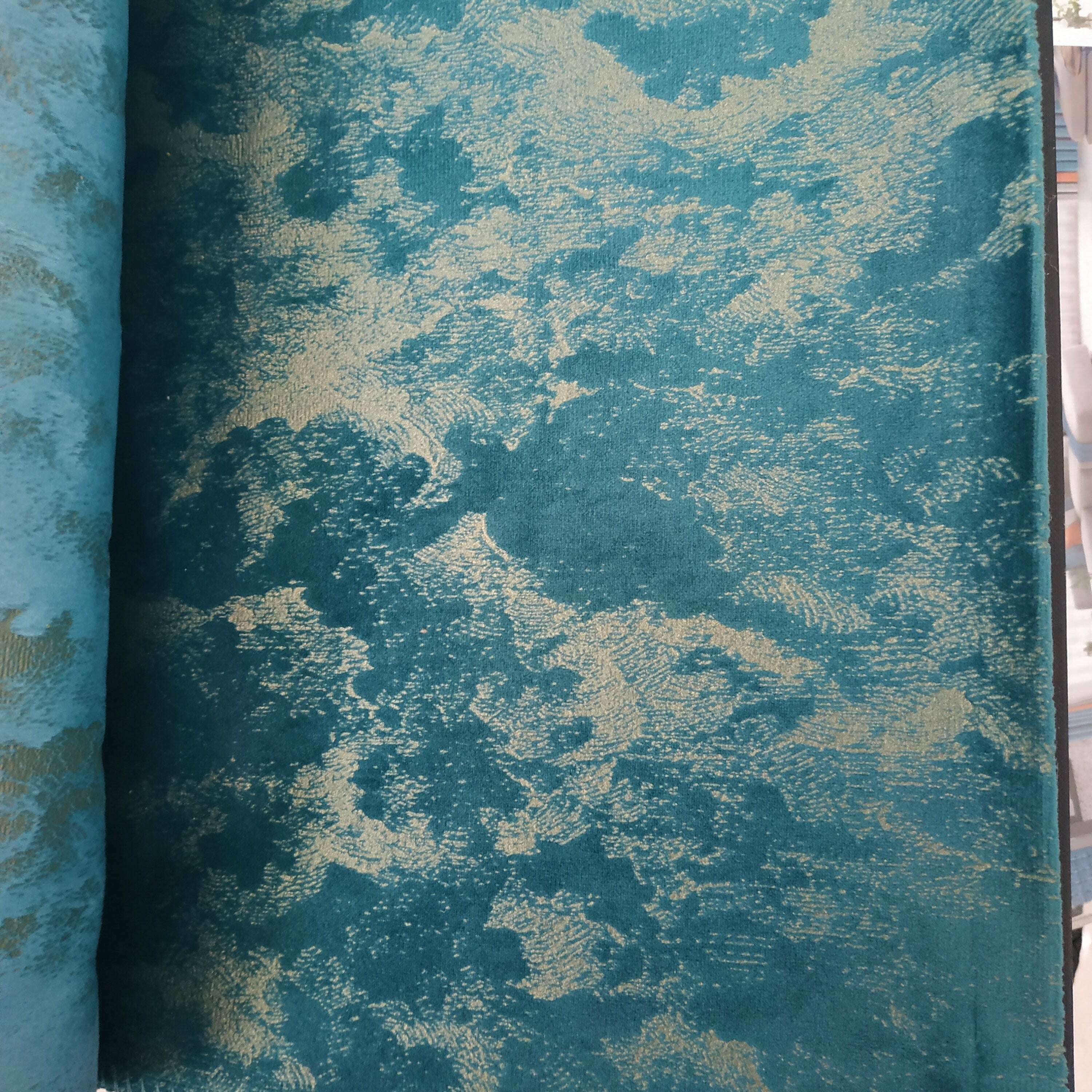 Luxury Golden Textured Velvet Curtains by T.B. London - Teal Blue Blackout Drapes for Living Room & Bedroom, Thermal Insulated Window Treatments for Home Decor