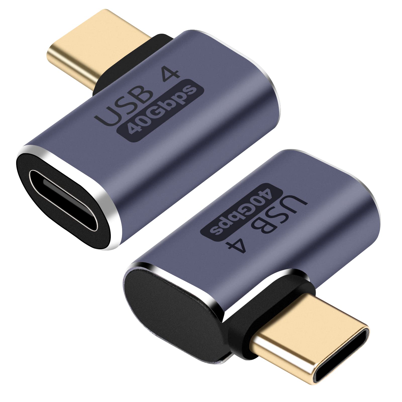 40Gbps USB C Adapter (2 Pack) - Right Angle USB 4.0 Type C Male to Female for MacBook, Samsung & More - Fast Data Transfer for Office & Travel