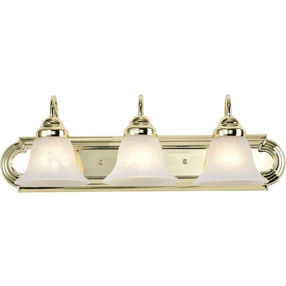 Nuvo 60/329 Ballerina Three-Light Vanity Wall Sconce with Alabaster Glass Bell Shades in Polished Brass - Perfect for Bathroom, Dressing Room & Bedroom Lighting