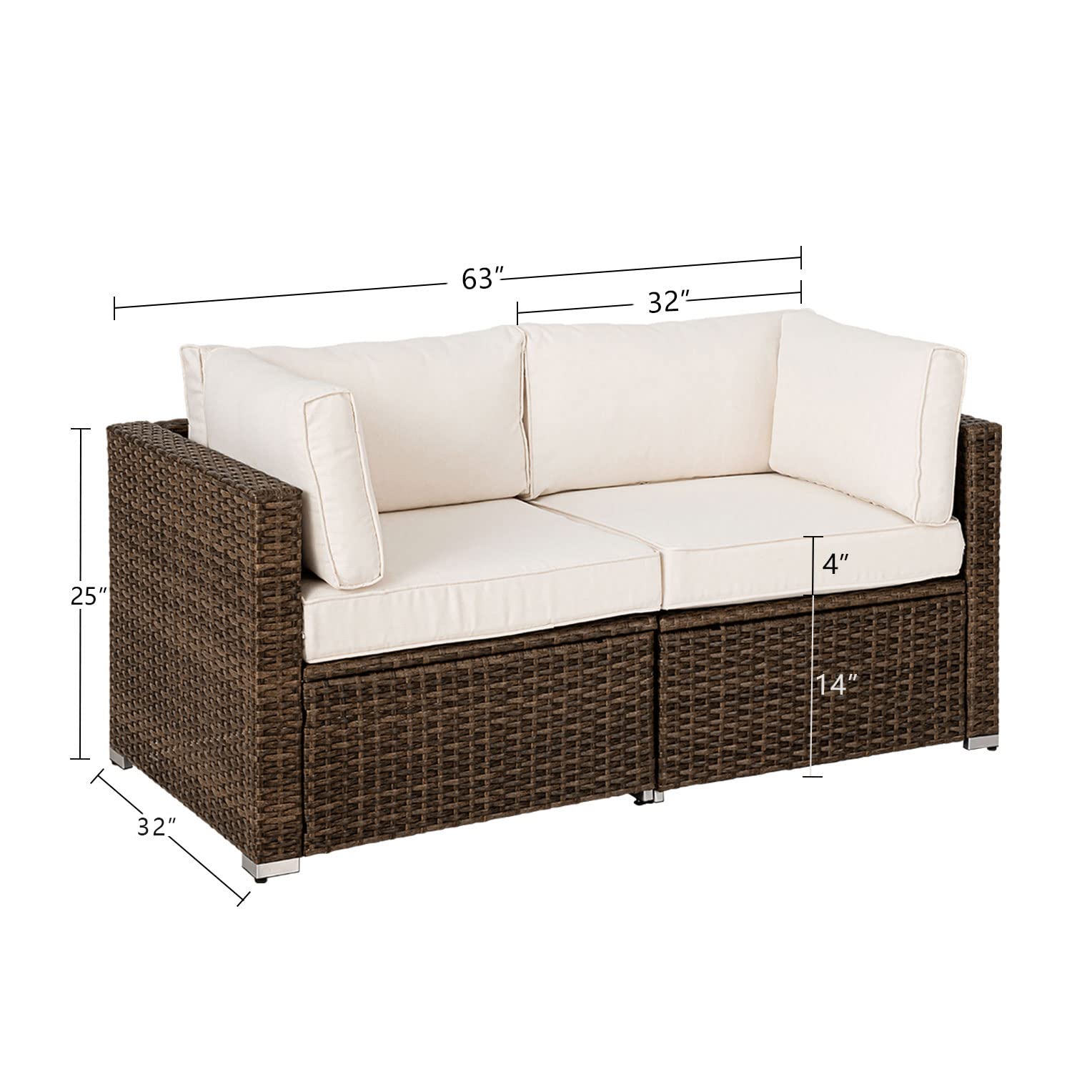 Coziest 2-Piece Outdoor Wicker Loveseat Sofa Set with Thick Off-White Cushions - Patio, Garden, Poolside & Backyard Furniture for Relaxing & Entertaining