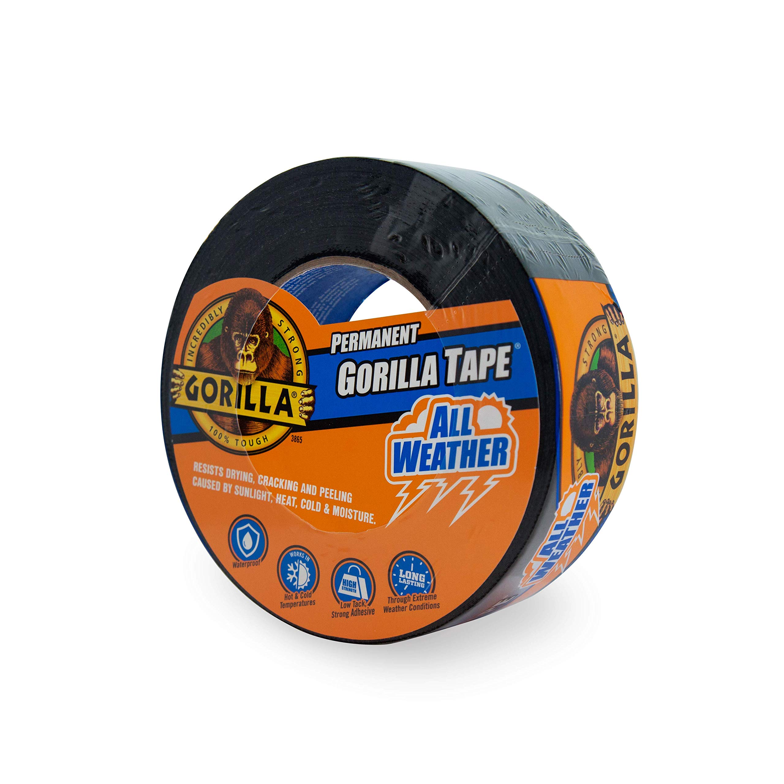 Gorilla Permanent All Weather Tape - Heavy Duty Waterproof Duct Tape for Indoor & Outdoor Use - 1.88 in x 25 yd Strong Adhesive Utility Tape (Black, Pack of 1) - Ideal for Home Repairs, Camping Gear Fixes & Emergency Situations