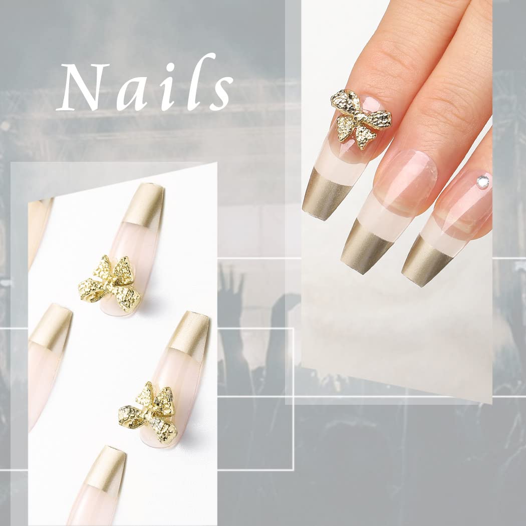 24pcs Luxury 3D Bowknot Acrylic Press-on Nails - Golden French Ballerina Coffin Fake Nails with Glossy Finish for Women & Girls | Perfect for Parties, Weddings & Special Occasions
