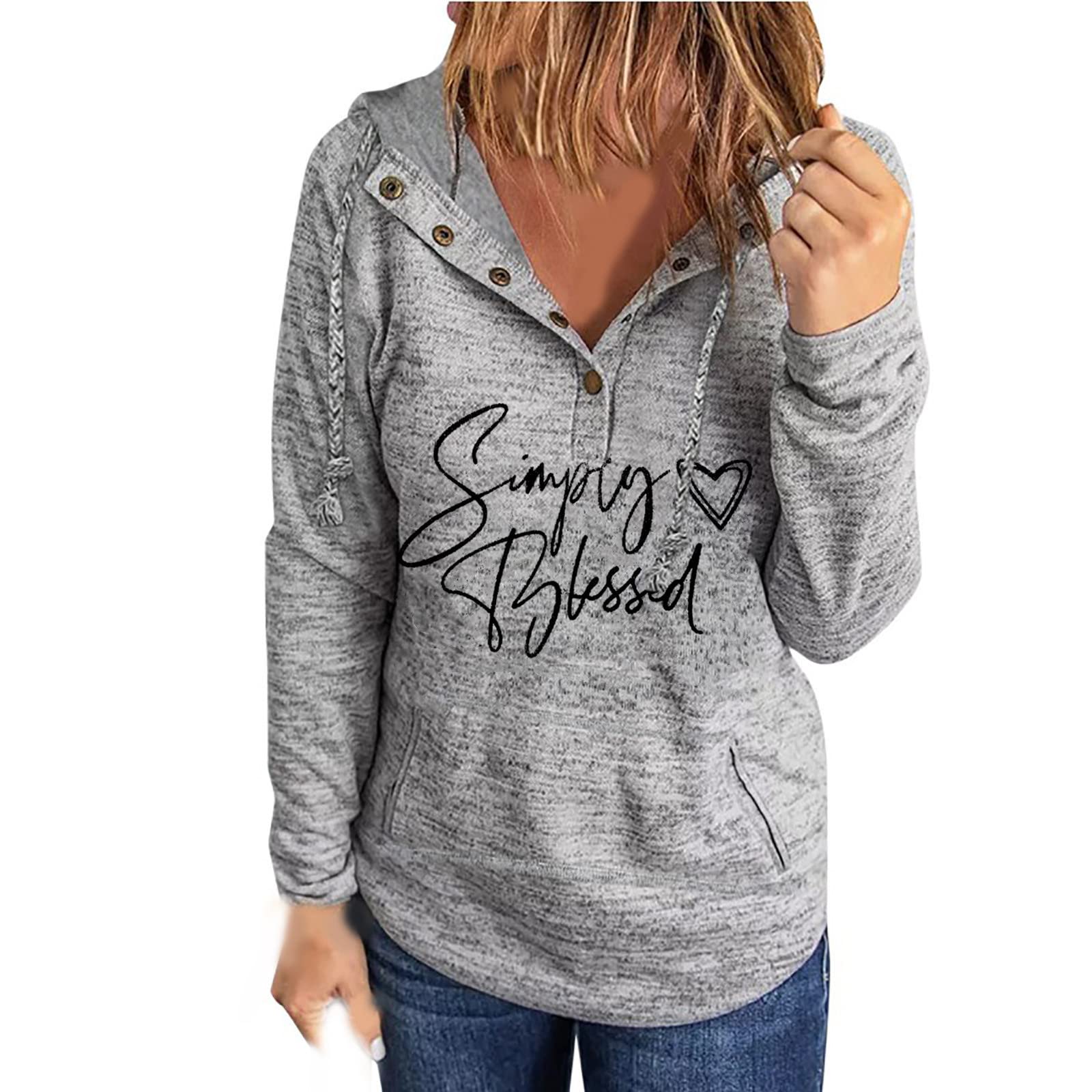 Posijego Women's Fall Winter Hooded Sweatshirt - Long Sleeve Button Down Graphic Hoodie for Women | Cozy Casual Wear for Outdoors, Work & Lounge F8