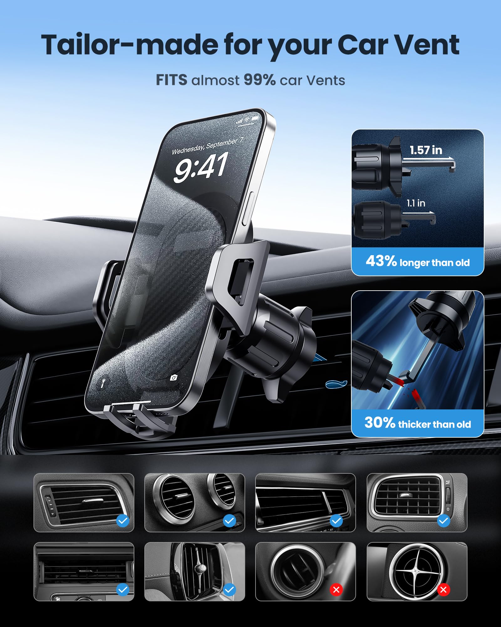 2024 Upgraded Metal Hook Car Phone Holder - 360° Adjustable Air Vent Phone Mount for iPhone 15/14, Samsung S24/S23 & All Smartphones - Secure Hands-Free Driving Accessory (Black) | Perfect for Commuting, Road Trips & GPS Navigation