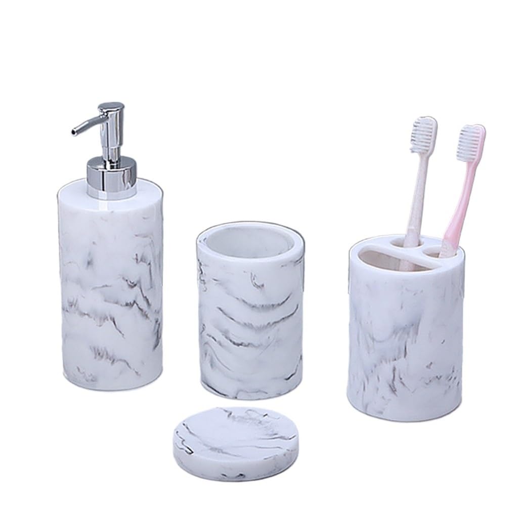 Premium Hotel Bathroom Supplies - Luxury European Marble Resin 4-Piece Hand Wash Set with Hand Sanitizer | Elegant Bathroom Decor for Hotels, Spas & Upscale Homes