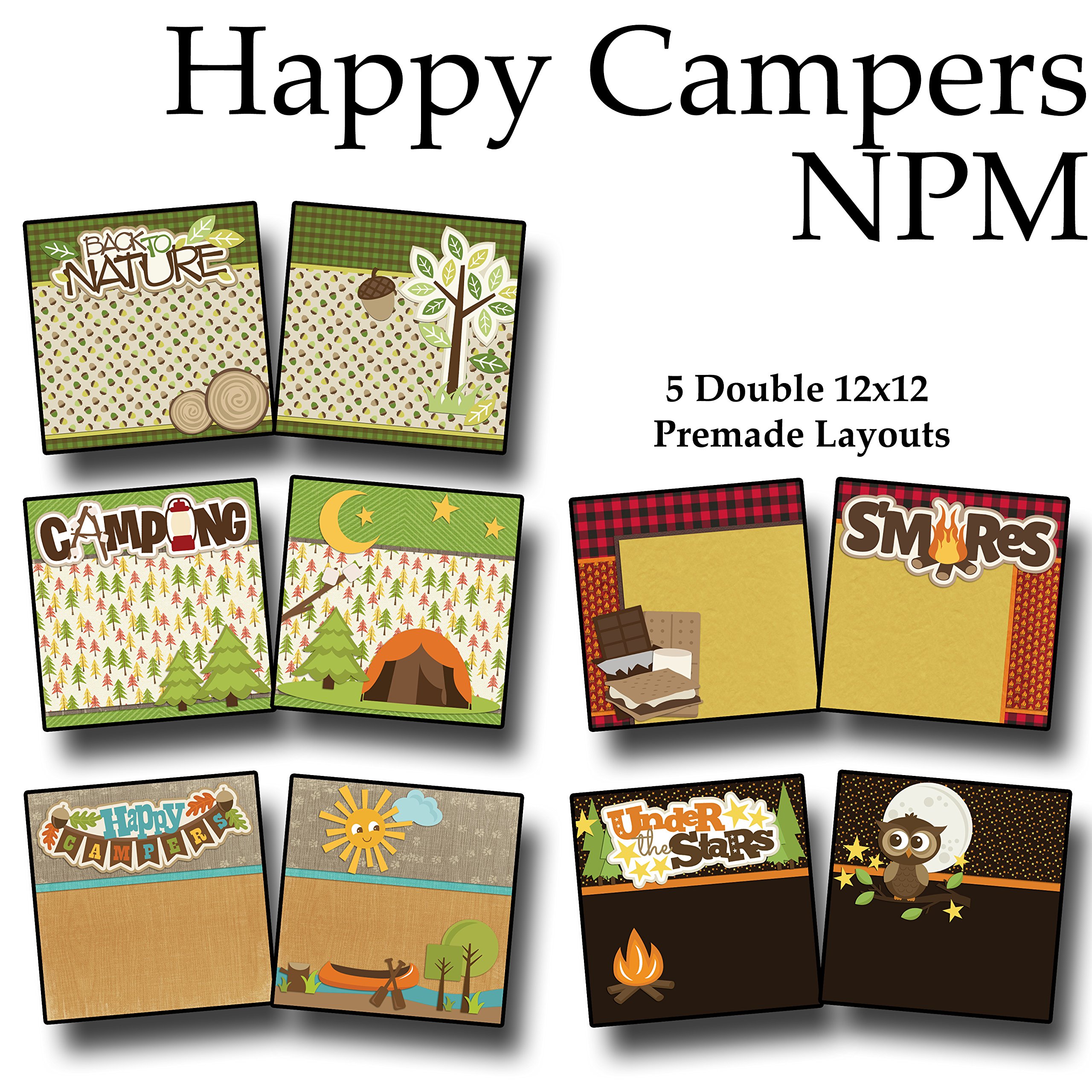 Happy Campers Non-Photo Scrapbook Kit - 5 Double Page Layouts for Memory Keeping, DIY Scrapbooking, and Creative Journaling | Perfect for Travel Albums, Baby Books, and Family Keepsakes