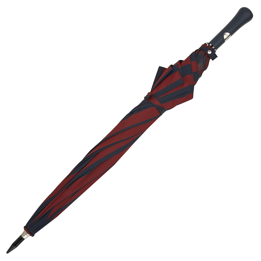 Navy and Burgundy Leather Contrast Top Stitch Handle Two-Tone Umbrella - Waterproof Windproof Compact Travel Umbrella for Men & Women - Perfect for Rainy Days, Commuting, and Outdoor Activities