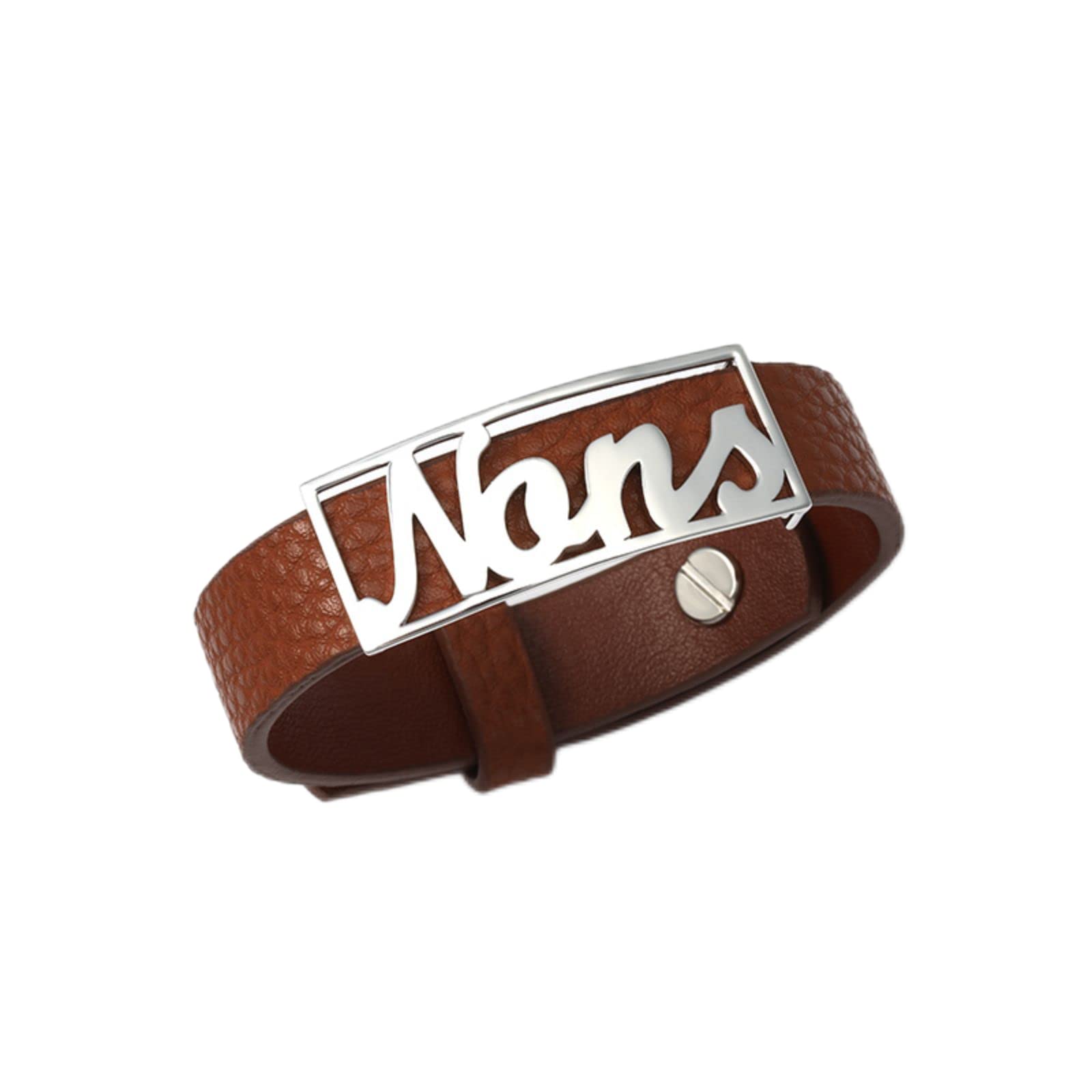 Custom Engraved Men's Leather Bracelet with Stainless Steel Link - Personalized Name & Message Adjustable Bangle for Dad - Perfect Father's Day, Birthday & Anniversary Gift for Men - Ideal for Casual Wear, Office & Special Occasions