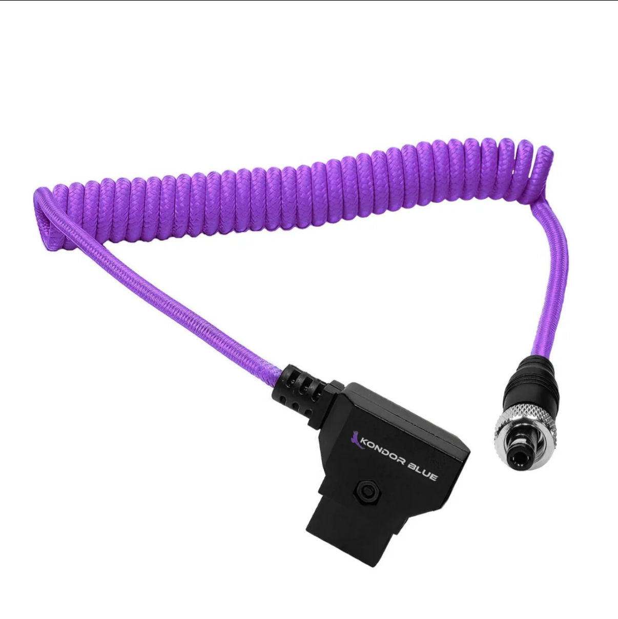 Kondor Blue D-Tap to Straight Locking DC Male 2.1mm Power Cable - Purple Coiled Cord for Camera & Monitor Power Supply - Perfect for Sony, Canon, Blackmagic & More