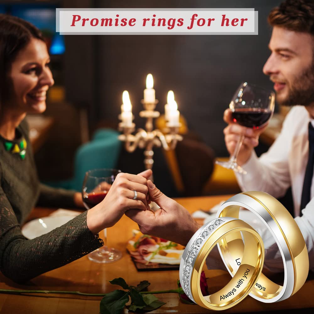 Personalized Matching Couples Rings Set - Stainless Steel His and Hers Wedding Bands - Custom Engraved Promise Rings for Couples - Perfect for Anniversaries, Engagements & Romantic Gifts