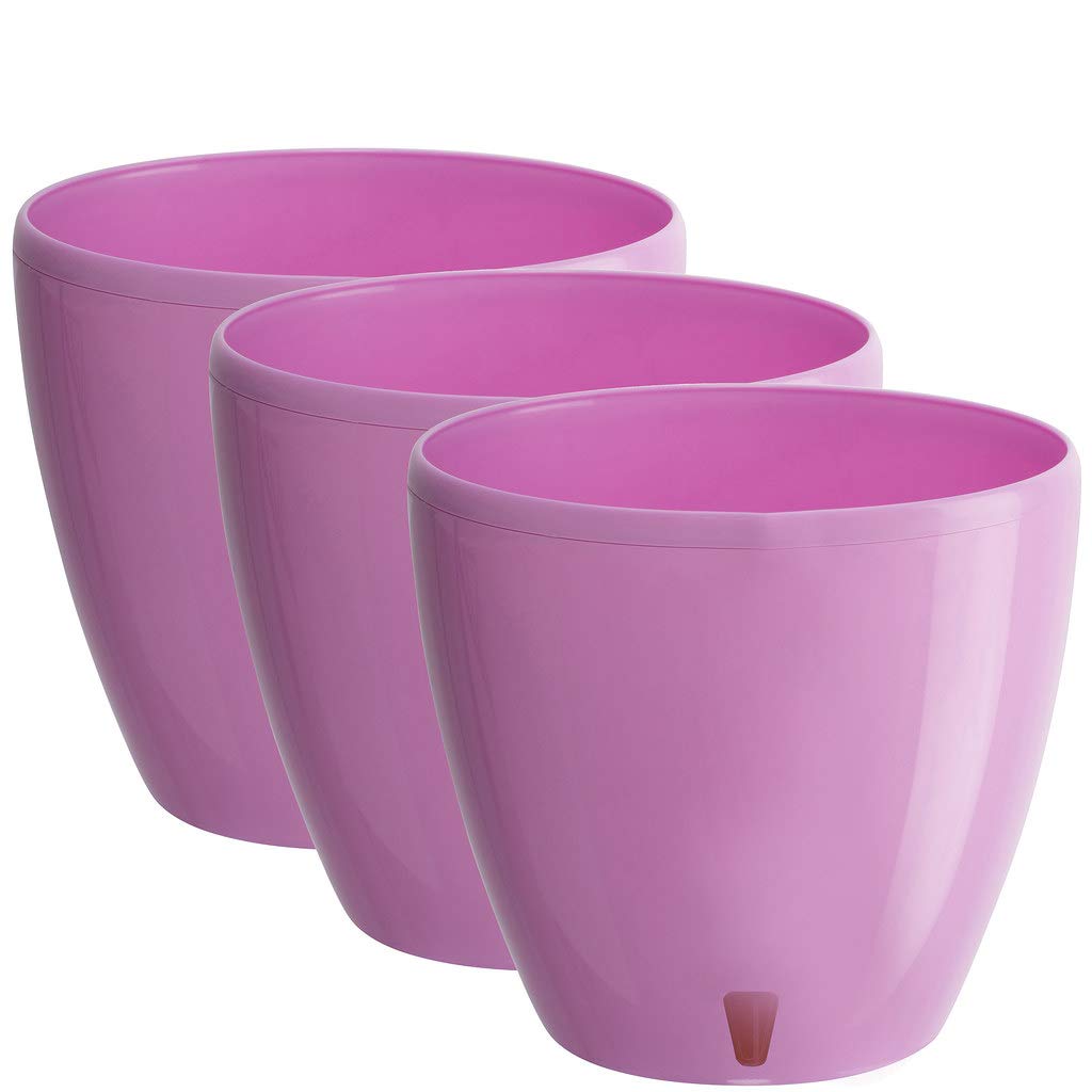 Self Watering Plant Pots Set of 3 - 8.8 Inch Lavender Decorative Flower Pots with Water Level Indicator & Drainage for Indoor Plants, Herbs, Succulents - Perfect for Home, Office, Balcony Decor