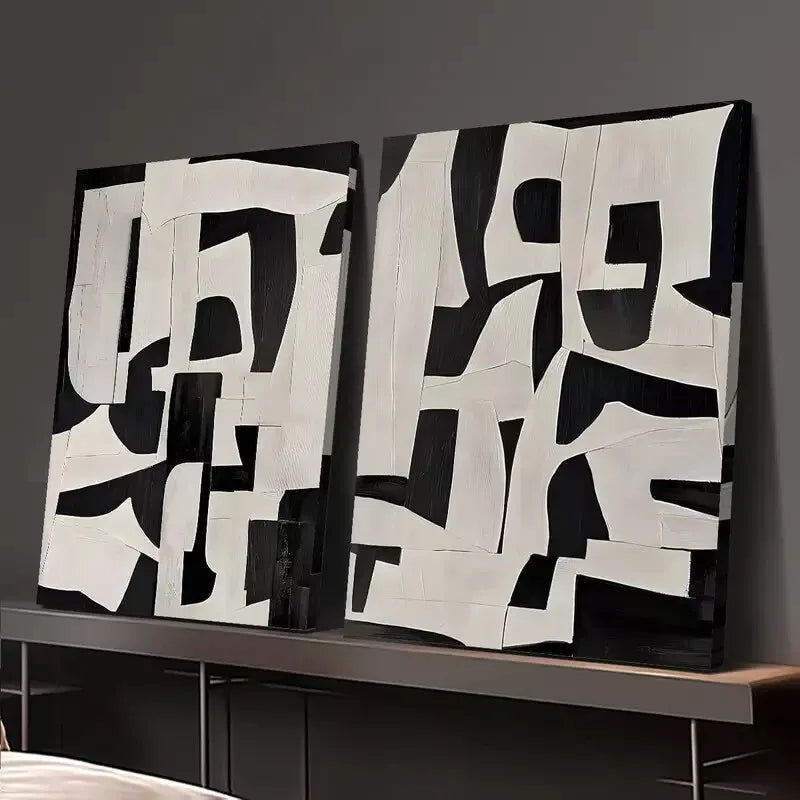 2-Pack Modern Minimalist Black & Grey Framed Canvas Wall Art - 50x75cm High-Quality Print, 100% Australian Made, Ready to Hang - Perfect for Living Room, Bedroom & Office Decor