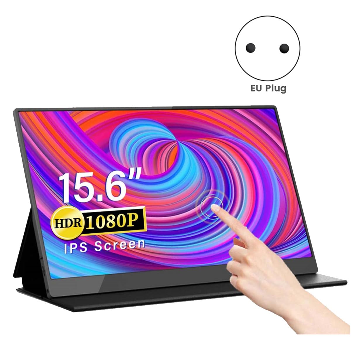 Suoumwa 15.6 Inch Portable Touchscreen Monitor - Full HD 1920x1080 IPS Display, FreeSync, USB-C HDMI Connectivity - Ideal for Gaming, Work & Travel with Laptop/Switch/PC/TV Box (EU Plug Included)