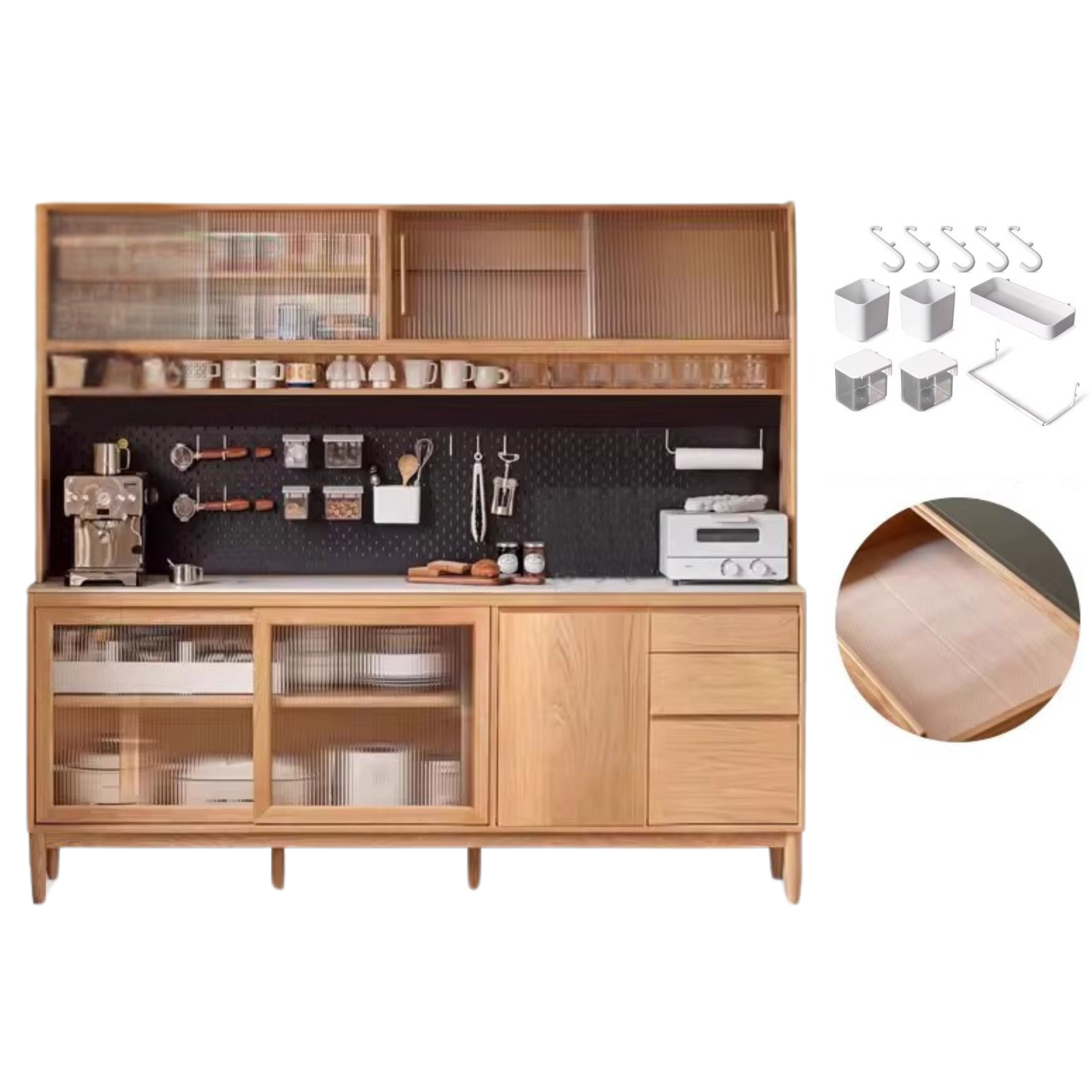 Oak Solid Wood Large Capacity Storage Sideboard - Rustic Buffet Cabinet for Dining Room, Living Room & Entryway Storage