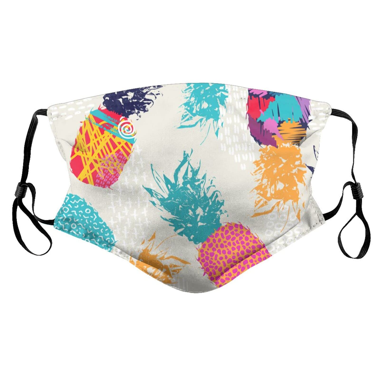 Reusable Washable Face Mask with 2 Replaceable Filters - Breathable Retro Pineapple Fruit Design - Perfect for Summer Outdoor Activities, Travel & Shopping