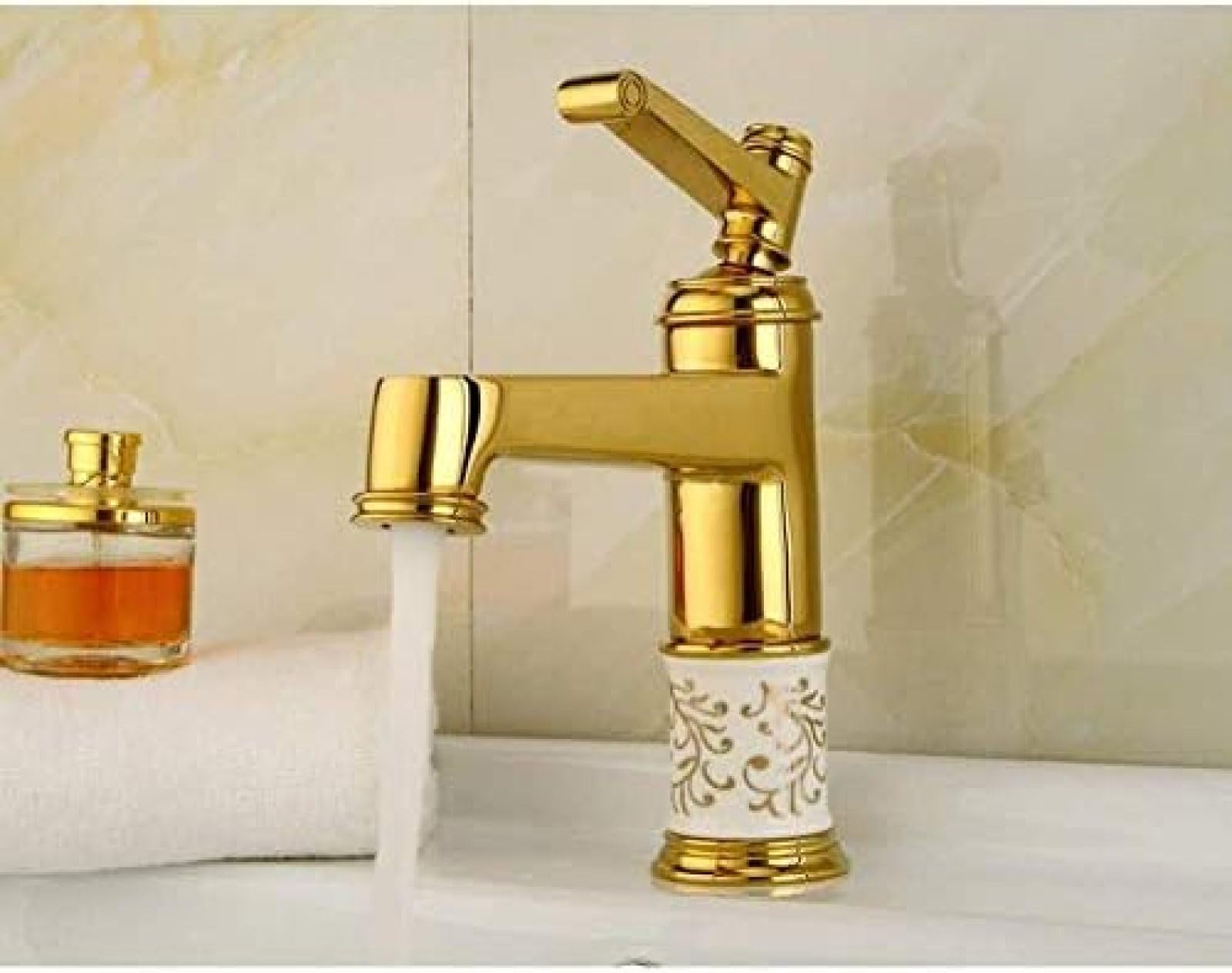 Luxury Gold Kitchen Tap with Crystal Body - Single Handle Brass Faucet for Hot & Cold Water, Perfect for Modern Kitchens and Bathroom Basins