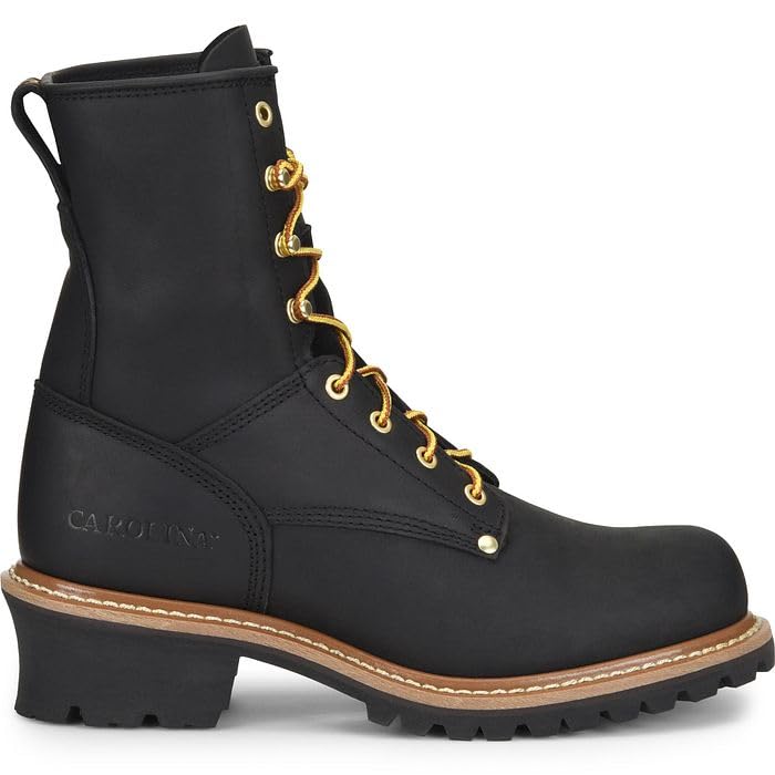 Men's Carolina Elm 8-Inch Unlined Logger Work Boots - Genuine Leather Upper, Comfortable Pillow Cushion Footbed, Oil & Slip Resistant Welted Outsole, EH Safety Rated - Ideal for Construction, Logging & Outdoor Work