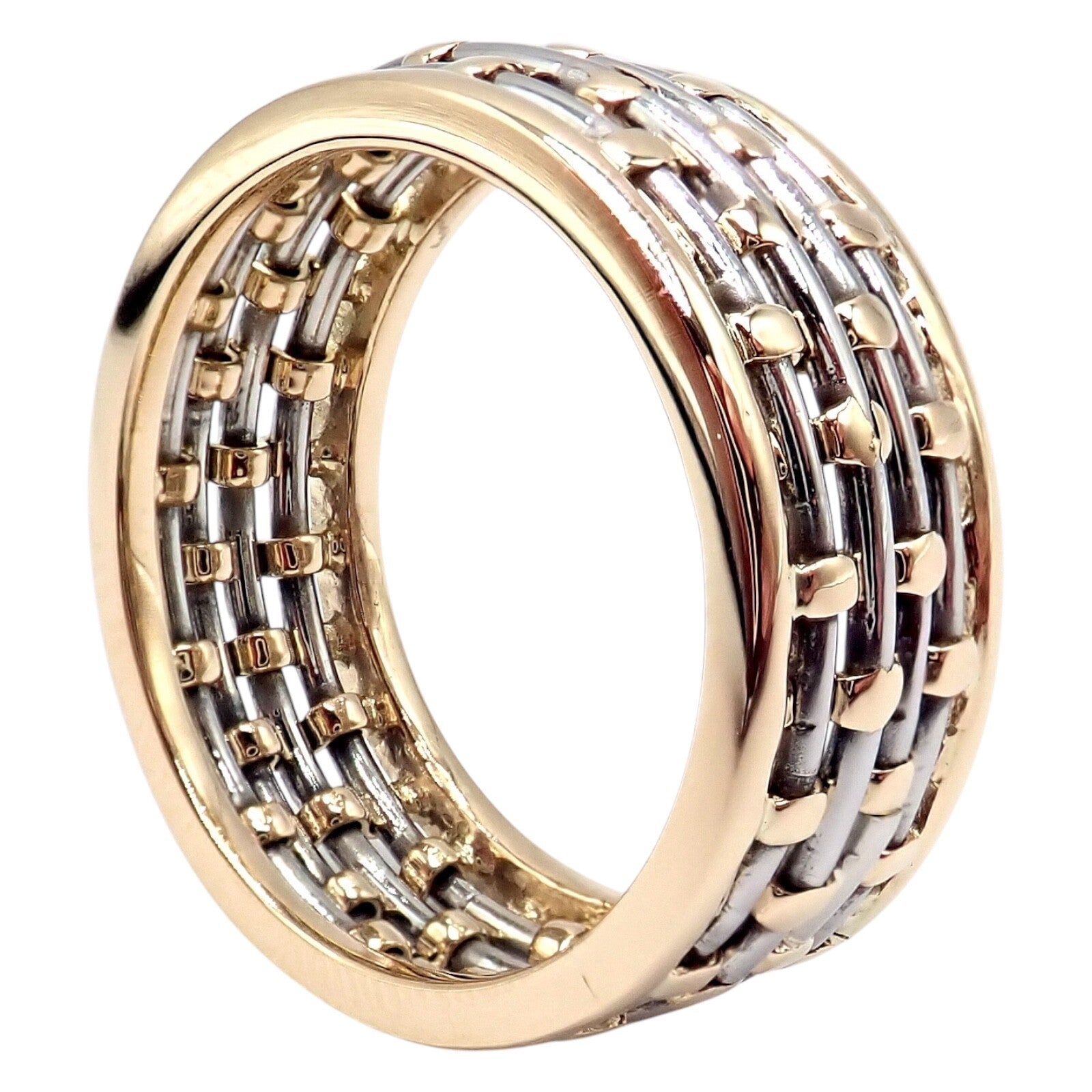 Authentic Cartier 18K Yellow Gold & Stainless Steel Basket Weave Ring and Earrings Set - Luxury Jewelry for Weddings, Anniversaries & Special Occasions