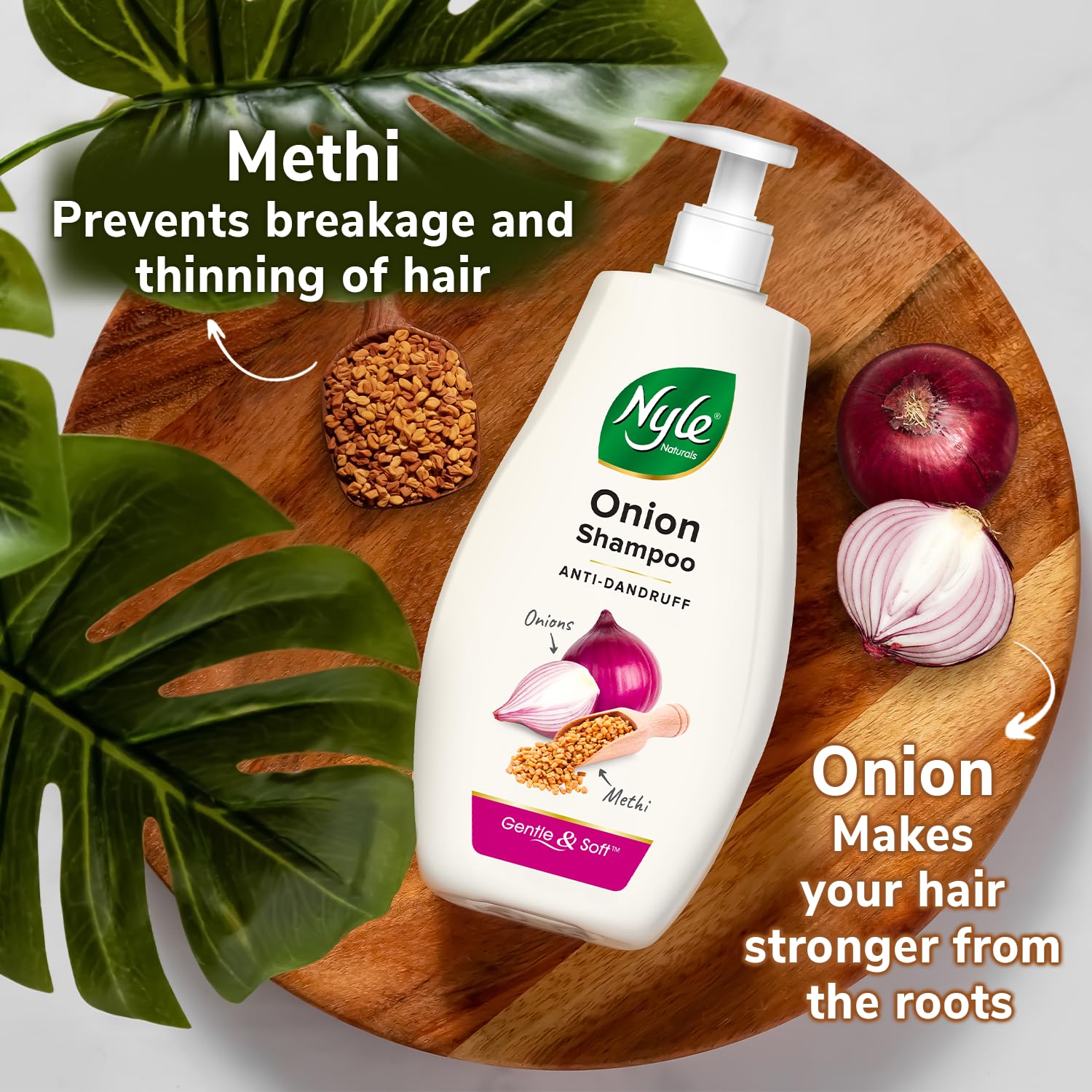 Nyle Naturals Onion Anti-Dandruff Shampoo with Fenugreek - Gentle, pH Balanced & Paraben Free for Men & Women (800ml) - Soothes Scalp & Reduces Flakes for Healthy Hair