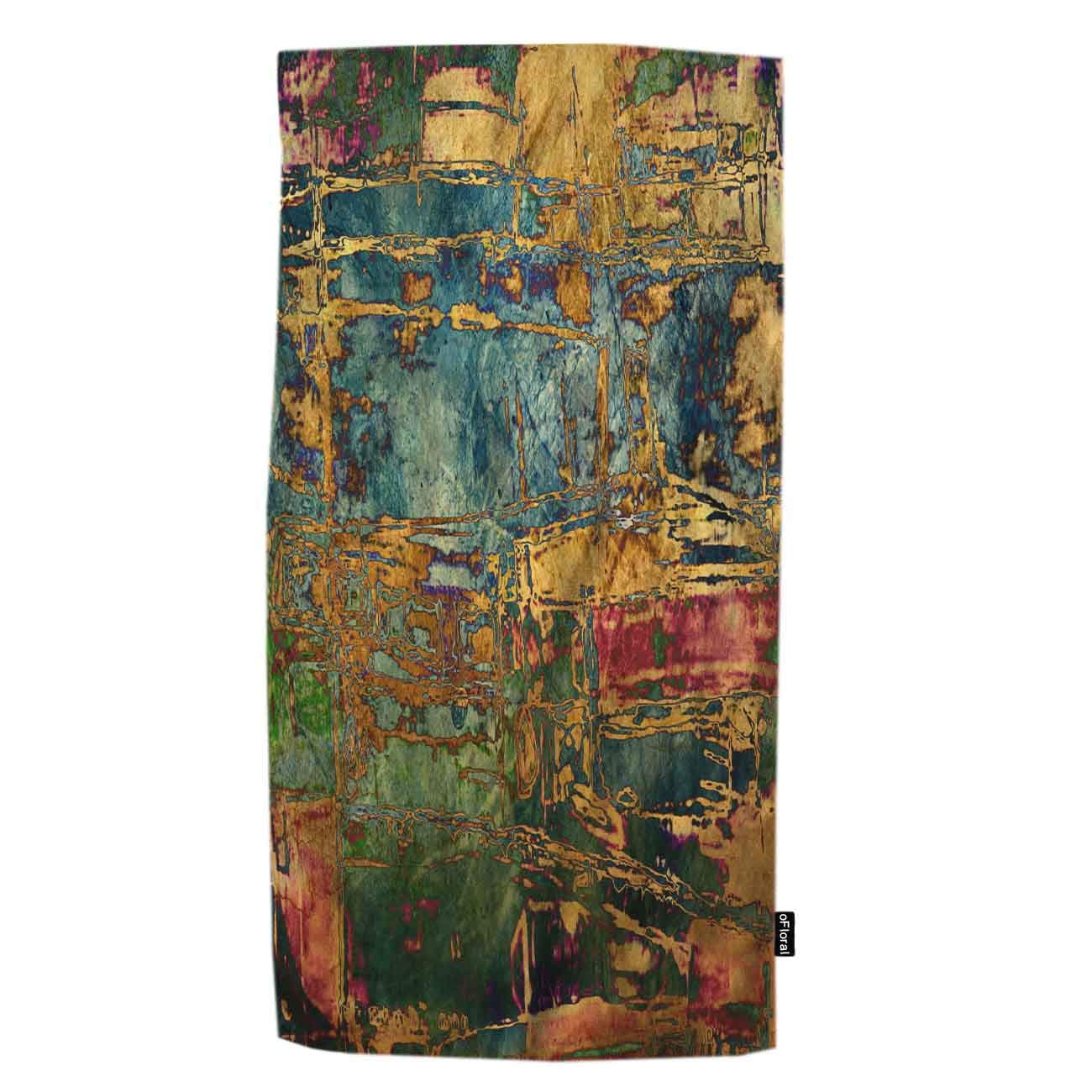 oFloral Abstract Hand Towels - Soft Absorbent Cotton Bath Towels with Rainbow Watercolor & Gold Pattern, 30x15 Inch - Perfect for Bathroom, Hotel, Gym, Spa, and Luxury Home Decor