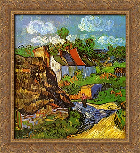 Vincent van Gogh Houses in Auvers 20x22 Inch Gold Ornate Wood Framed Canvas Art Print - Perfect for Living Room, Bedroom & Office Wall Decor