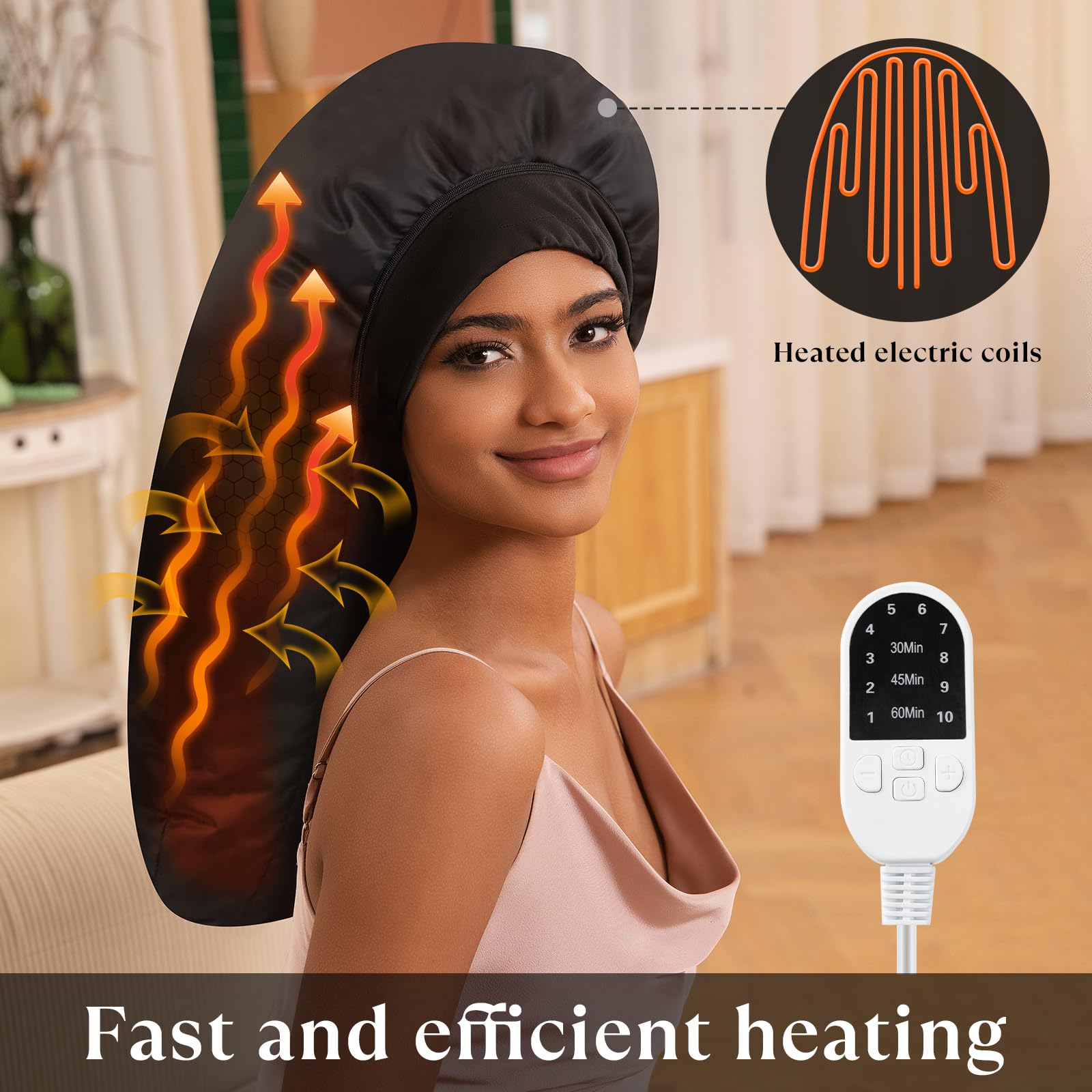Deep Conditioning Heat Cap for Natural Hair - 10-Level Adjustable Thermal Steam Cap for Home Hair Treatment | Fast Heating, Professional Hair Care for Dry & Damaged Hair - Perfect for Deep Conditioning, Moisturizing & Scalp Therapy
