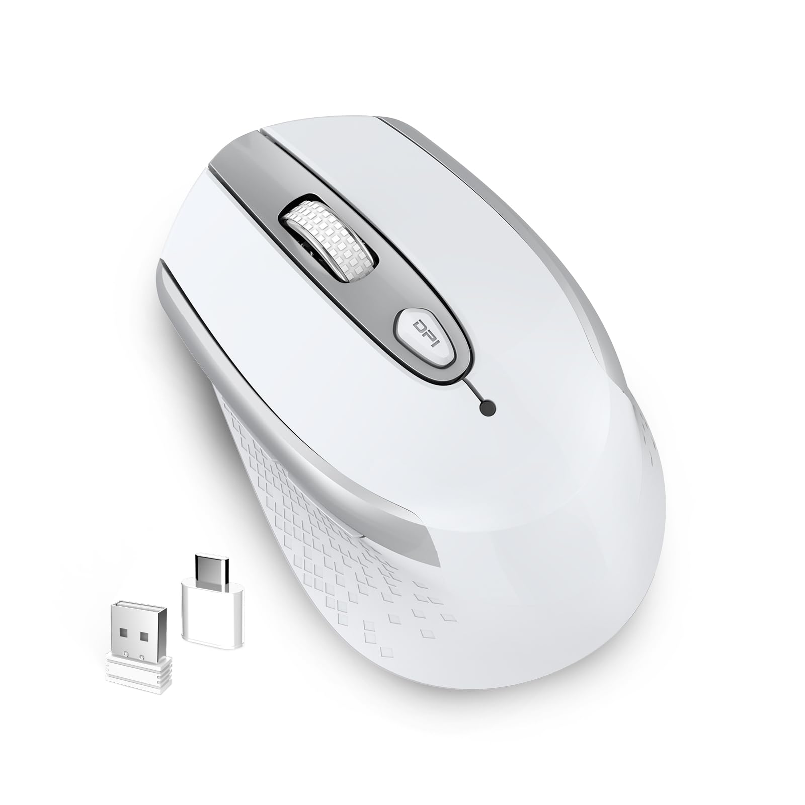 USB C Wireless Computer Mouse - Dual Mode 2.4G Cordless Mouse with Nano USB & Type C Receiver, 3 Adjustable DPI for Laptop, Desktop, MacBook, PC - White, Ideal for Office, Gaming, and Travel