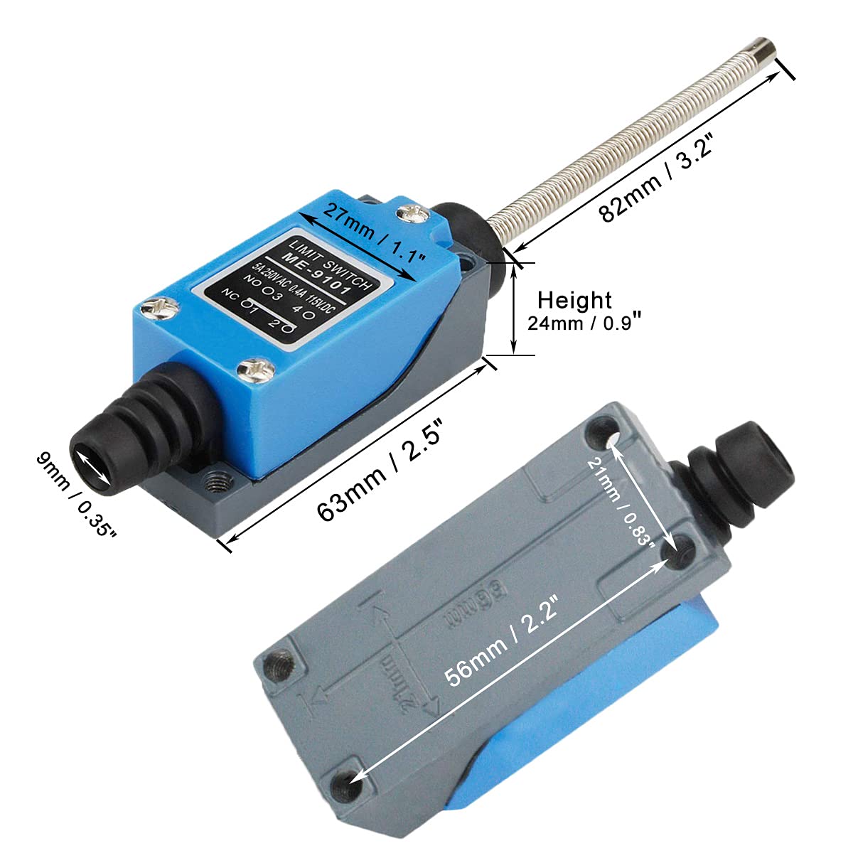 2PCS ME-9101 Momentary Limit Switch with Flexible Coil Spring Rod - NC/NO CNC Mill Laser Plasma Router Switch for Arduino Projects | Perfect for Industrial Automation & DIY CNC Machines