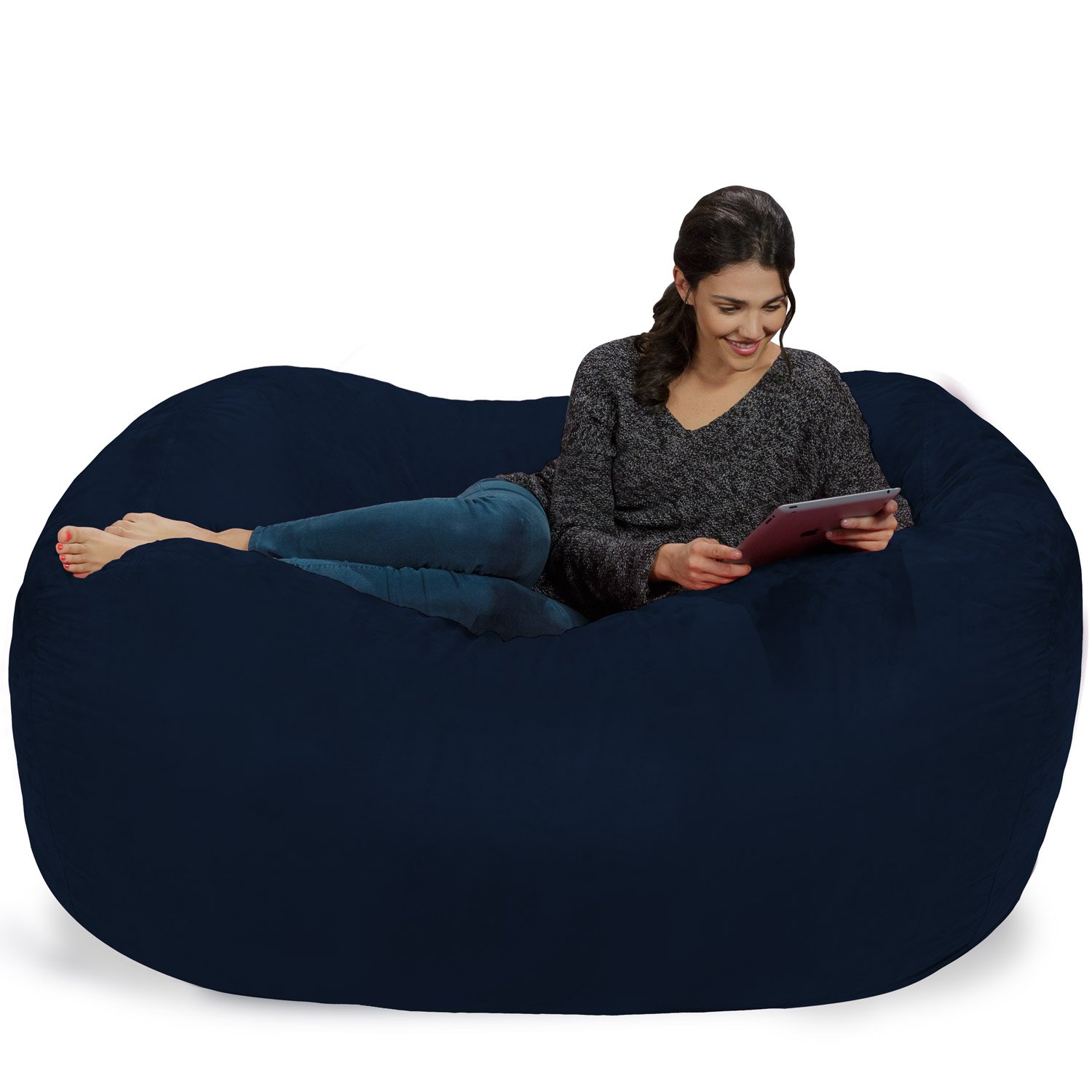 Chill Sack 6-Foot Memory Foam Bean Bag Chair - Oversized Lounger with Soft Microfiber Cover (Navy Blue) - Perfect for Gaming, Movie Nights & Dorm Room Relaxation