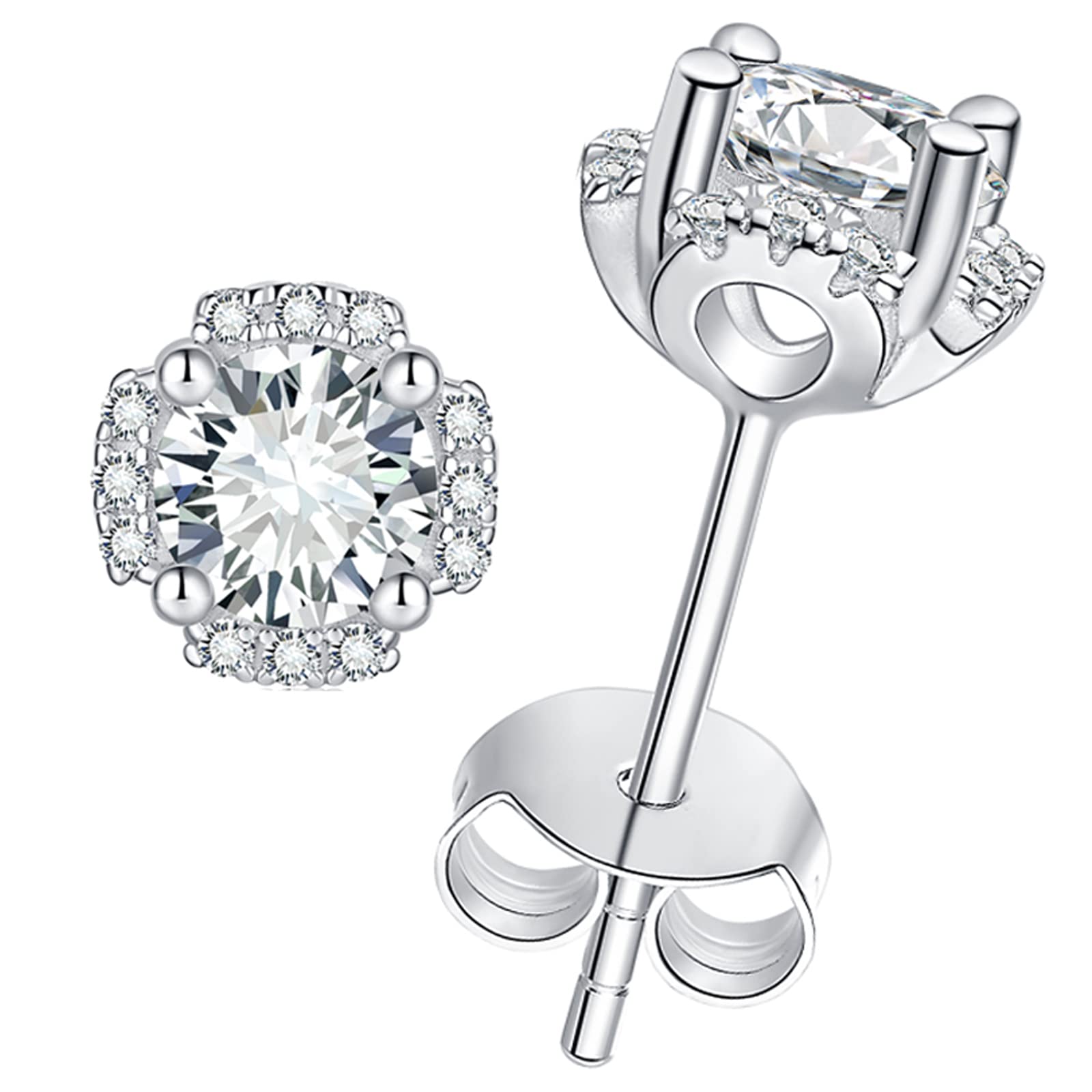 1 Carat Moissanite Stud Earrings for Women - 14K Silver Hypoallergenic Halo Lab Diamond Earrings | Elegant Everyday Jewelry for Work, Party & Special Occasions